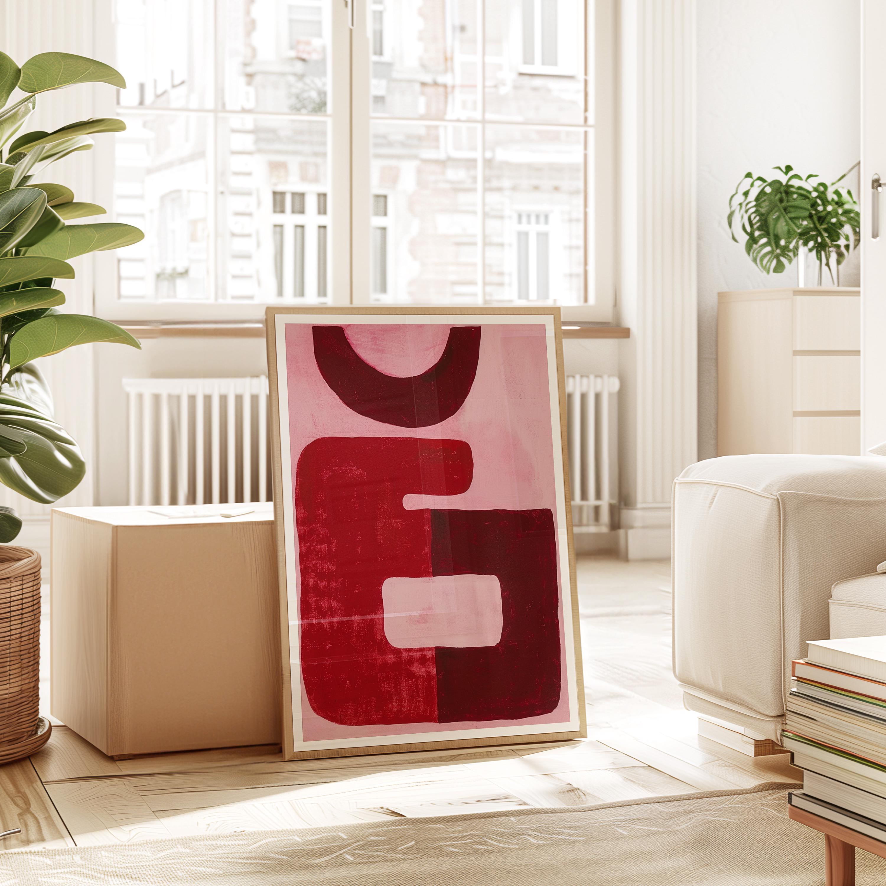 Red Abstract Art Print, Minimal Modern Wall Decor, Bold Graphic Painting