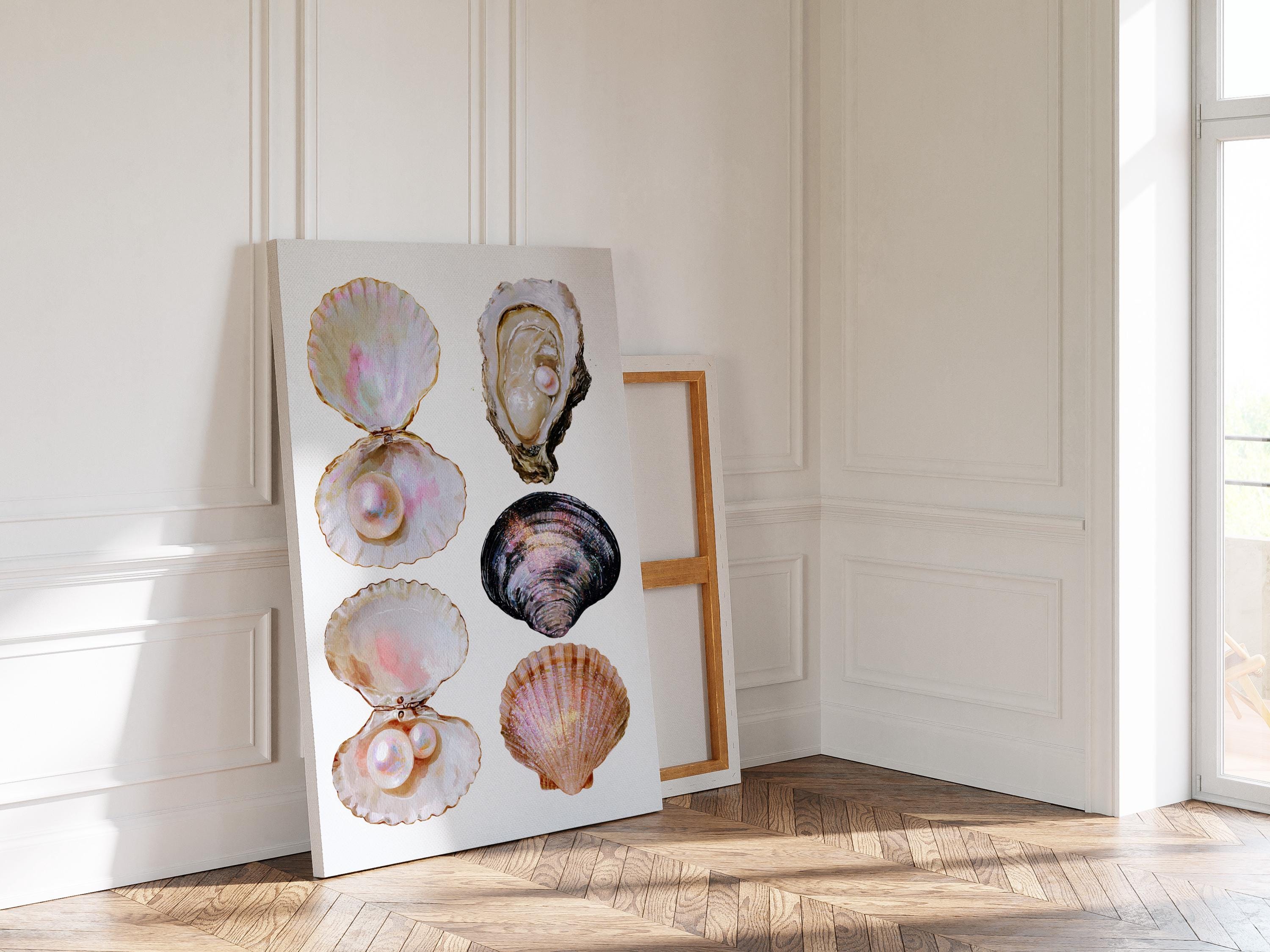 Seashell Wall Art Print, Oyster Pearl Poster, Coastal Beach Decor
