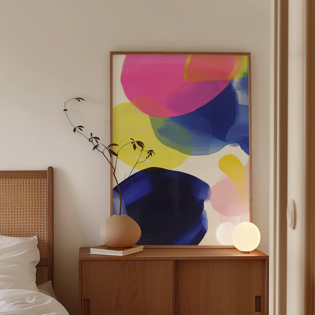 Colorful Abstract Wall Art, Pink Yellow Blue Brushstroke Print, Modern Bold Decor
