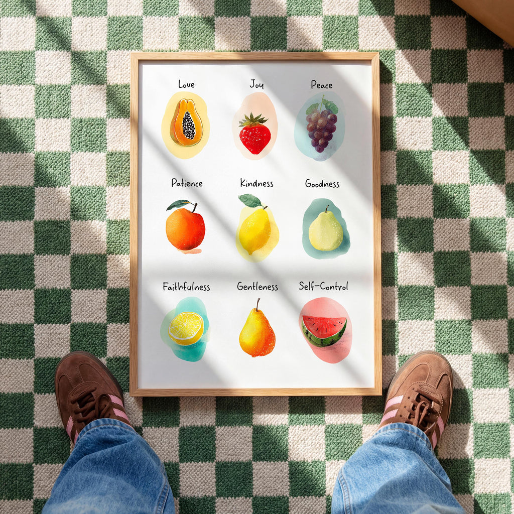 Fruit of the Spirit Chart Print, Christian Nursery Wall Art, Bible Verse Poster