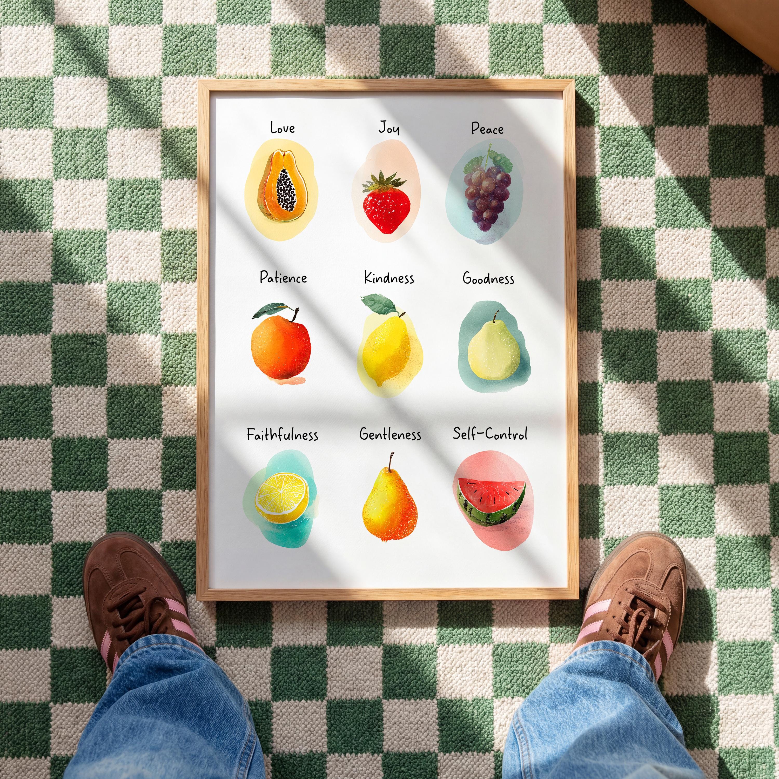 Fruit of the Spirit Chart Print, Christian Nursery Wall Art, Bible Verse Poster