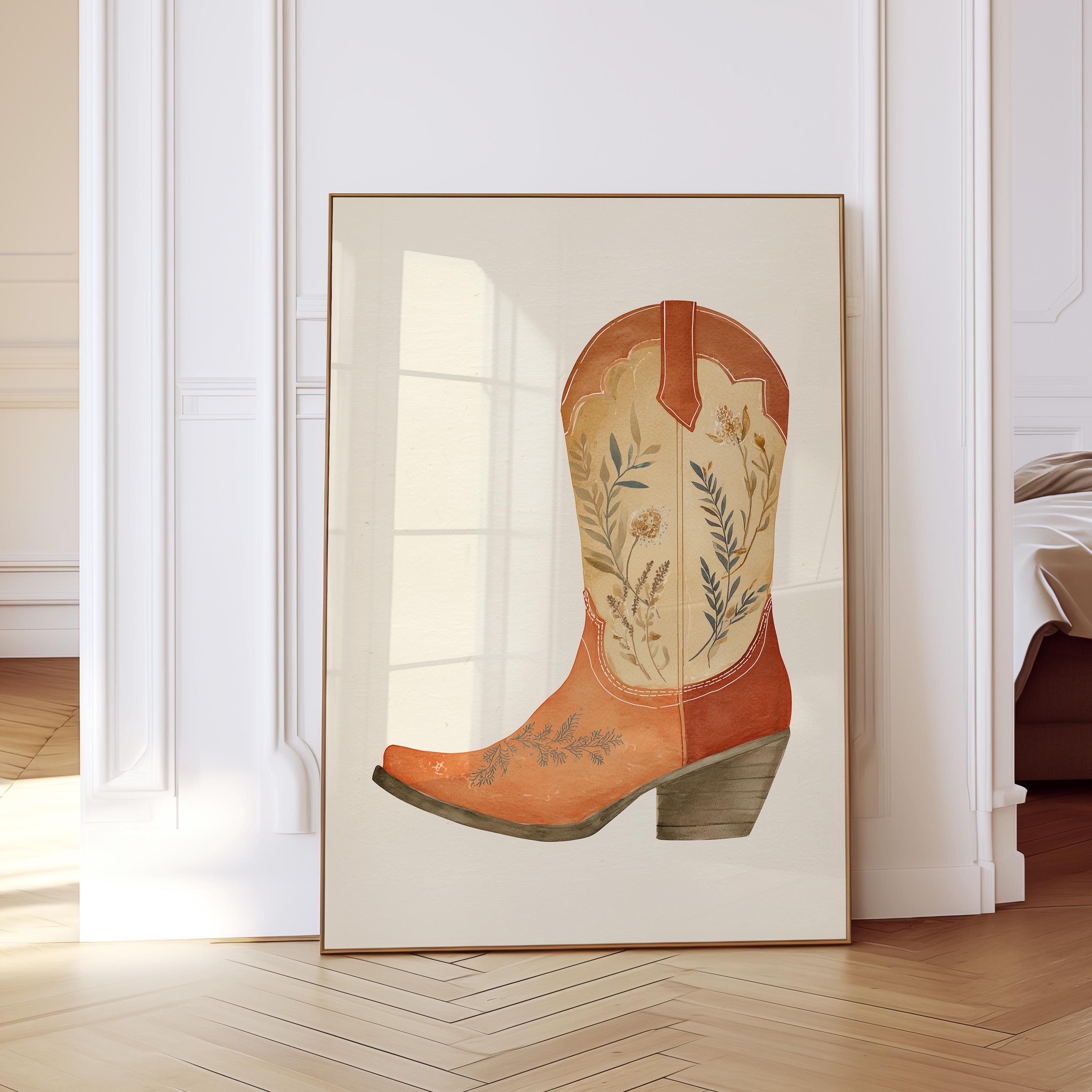 Cowboy Boot Art Print, Floral Western Wall Art, Vintage Cowgirl Decor