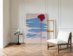 Abstract Art Print, Blue Brush Stroke Red Drip Painting, Modern Neutral Canvas Decor