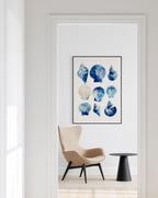 Blue Seashell Art Print, Coastal Bathroom Poster, Ocean Shell Wall Decor