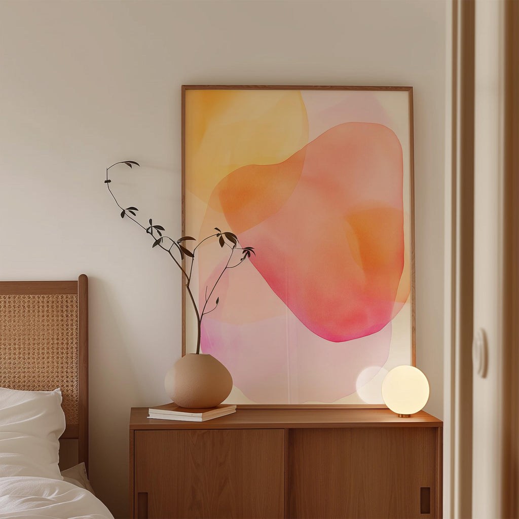 Peach Pink Abstract Wall Art, Soft Pastel Shape Print, Minimal Modern Decor