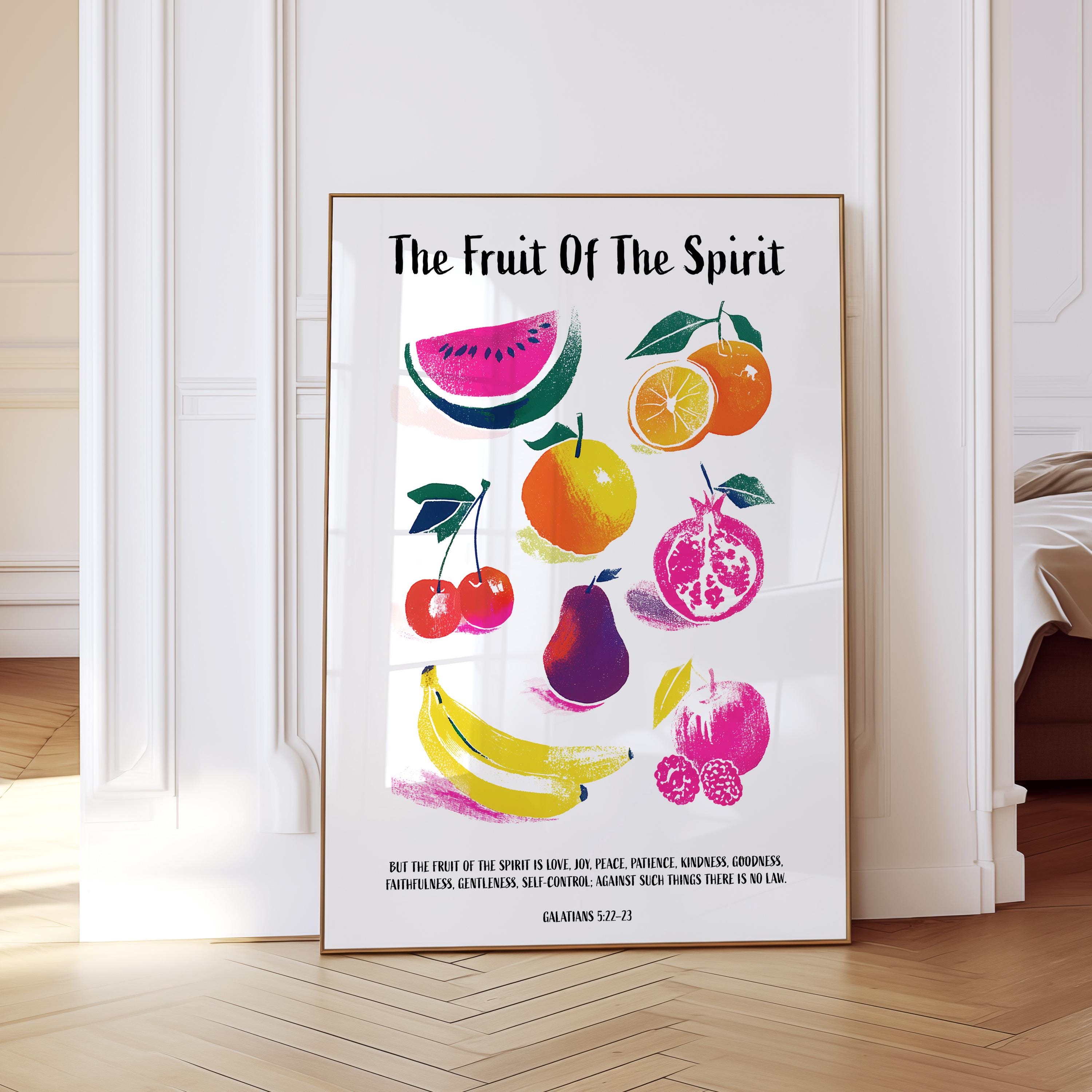Fruit of the Spirit Wall Art Print, Galatians 5:22-23 Poster, Christian Fruit Decor