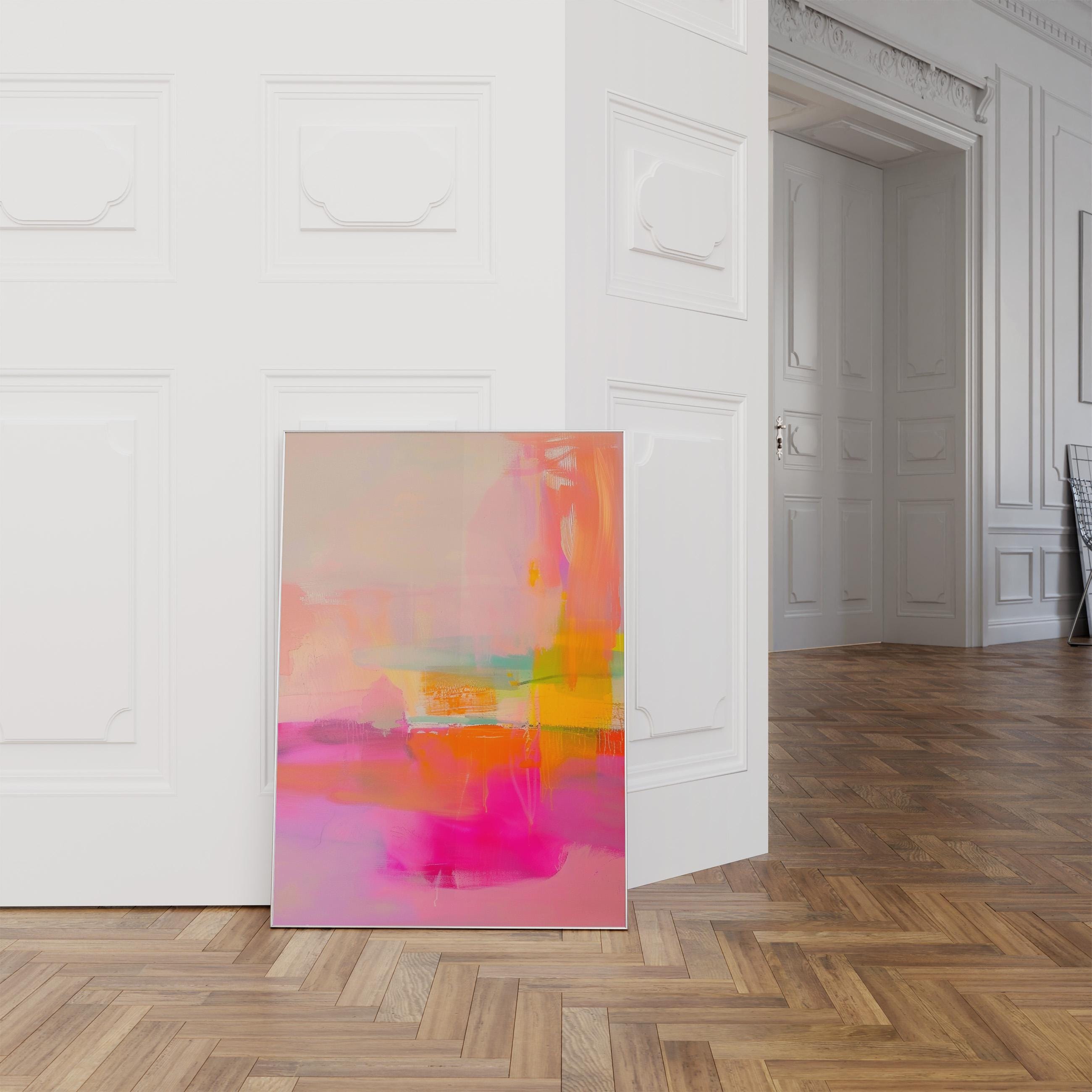 Pink Orange Abstract Wall Art Print, Modern Gradient Artwork for Living Room