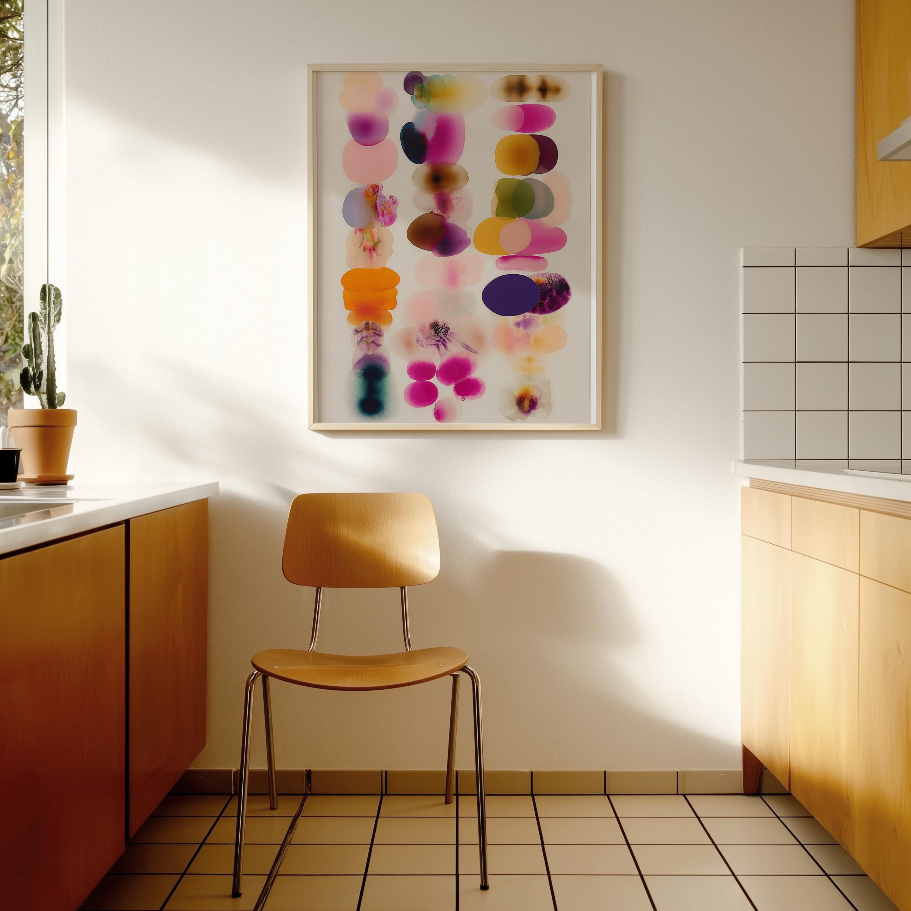 Colorful Abstract Shapes Print, Modern Organic Composition Wall Art