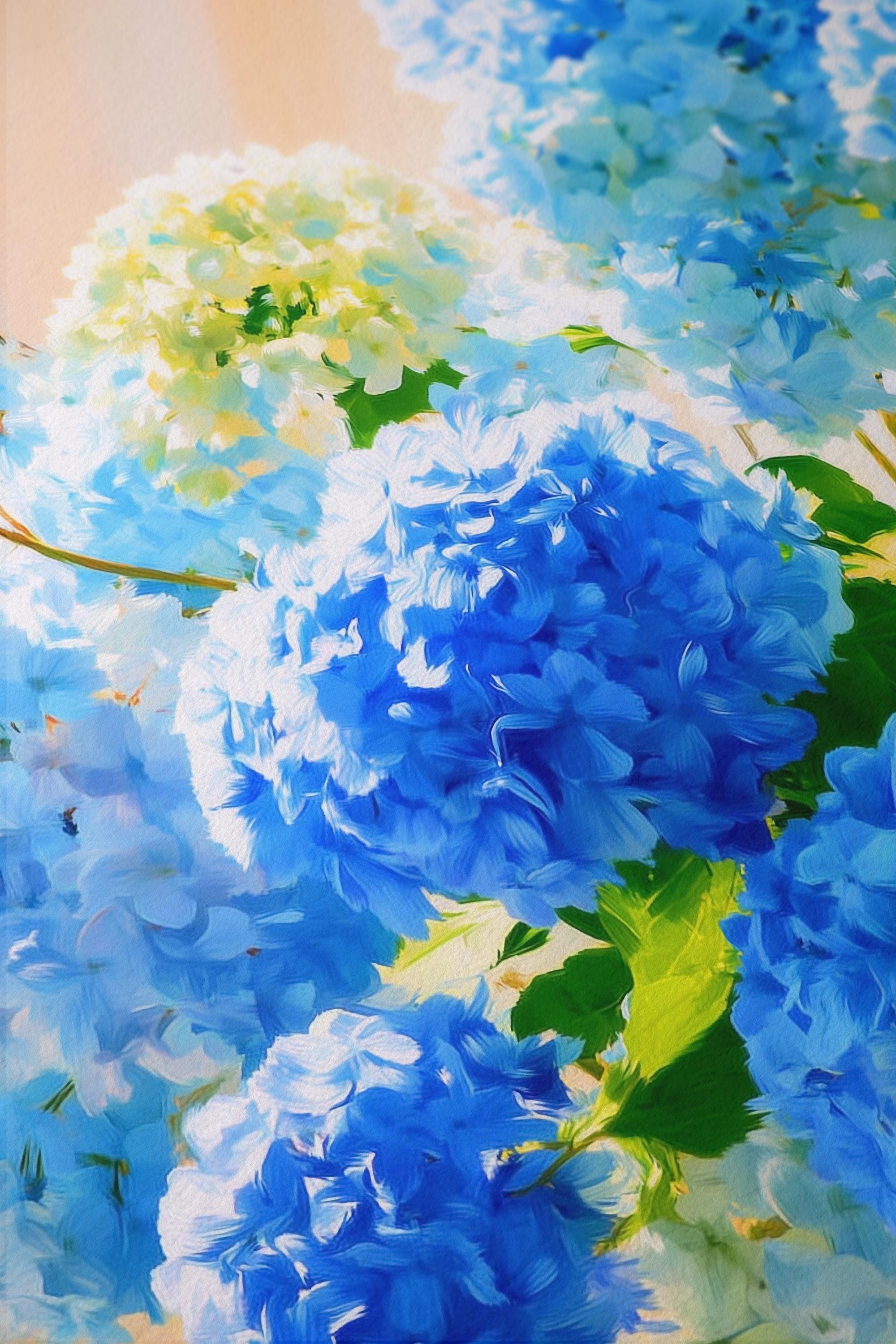 Blue Hydrangea Wall Art, Elegant Blue Floral Print for Living Room Decor