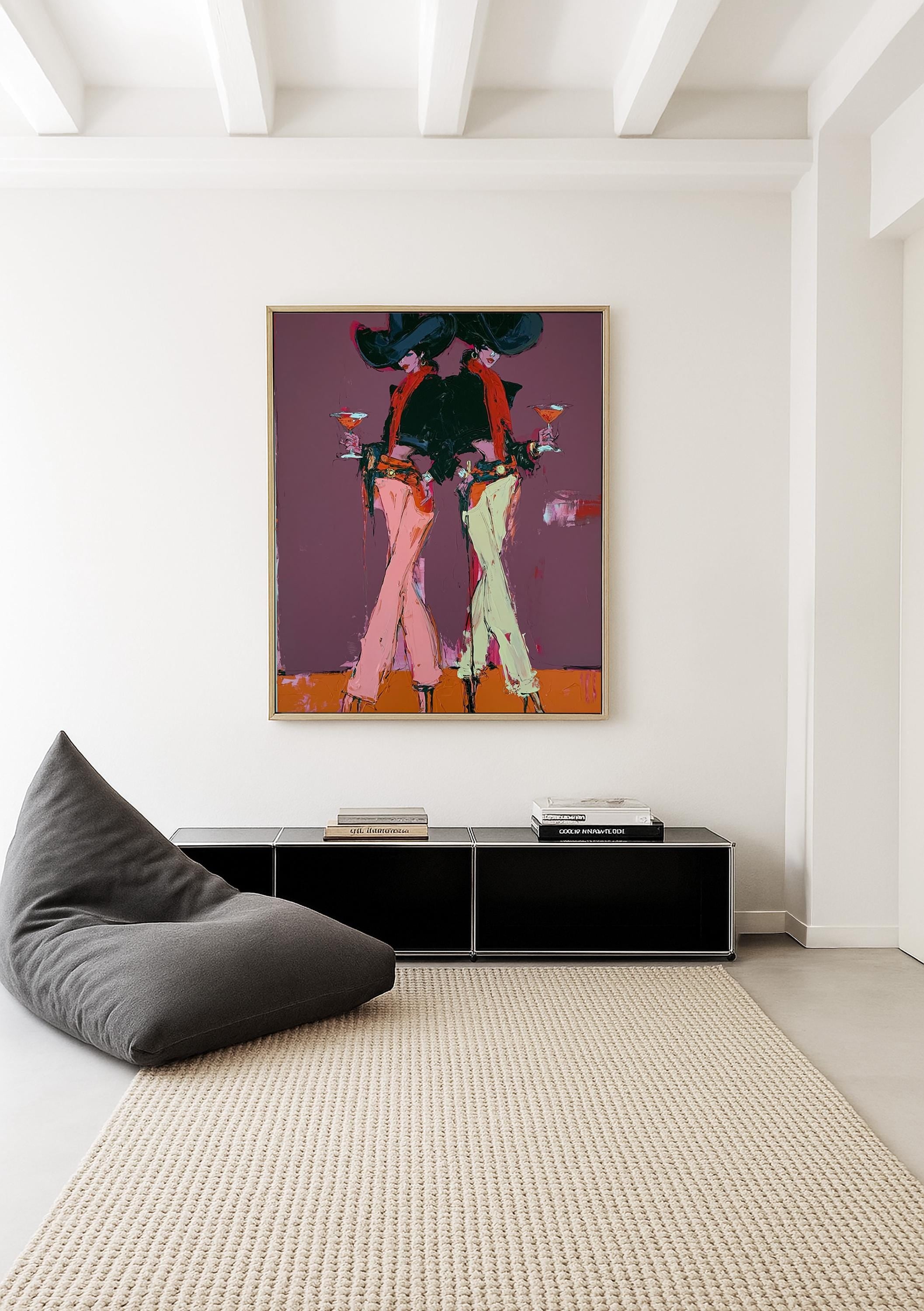 Cowgirl Wall Art Print, Western Martini Poster, Purple Saloon Decor, Modern Cowgirl Artwork