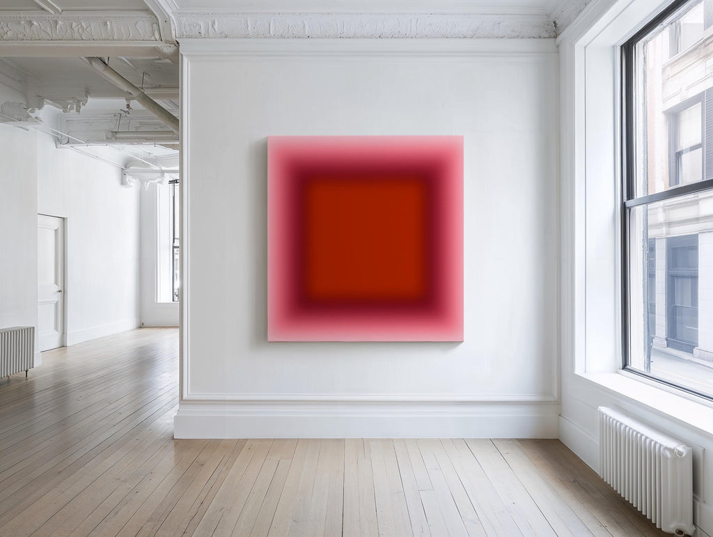 Red Pink Gradient Wall Art – Modern Square Abstract Color Field Print, Minimal Home Decor