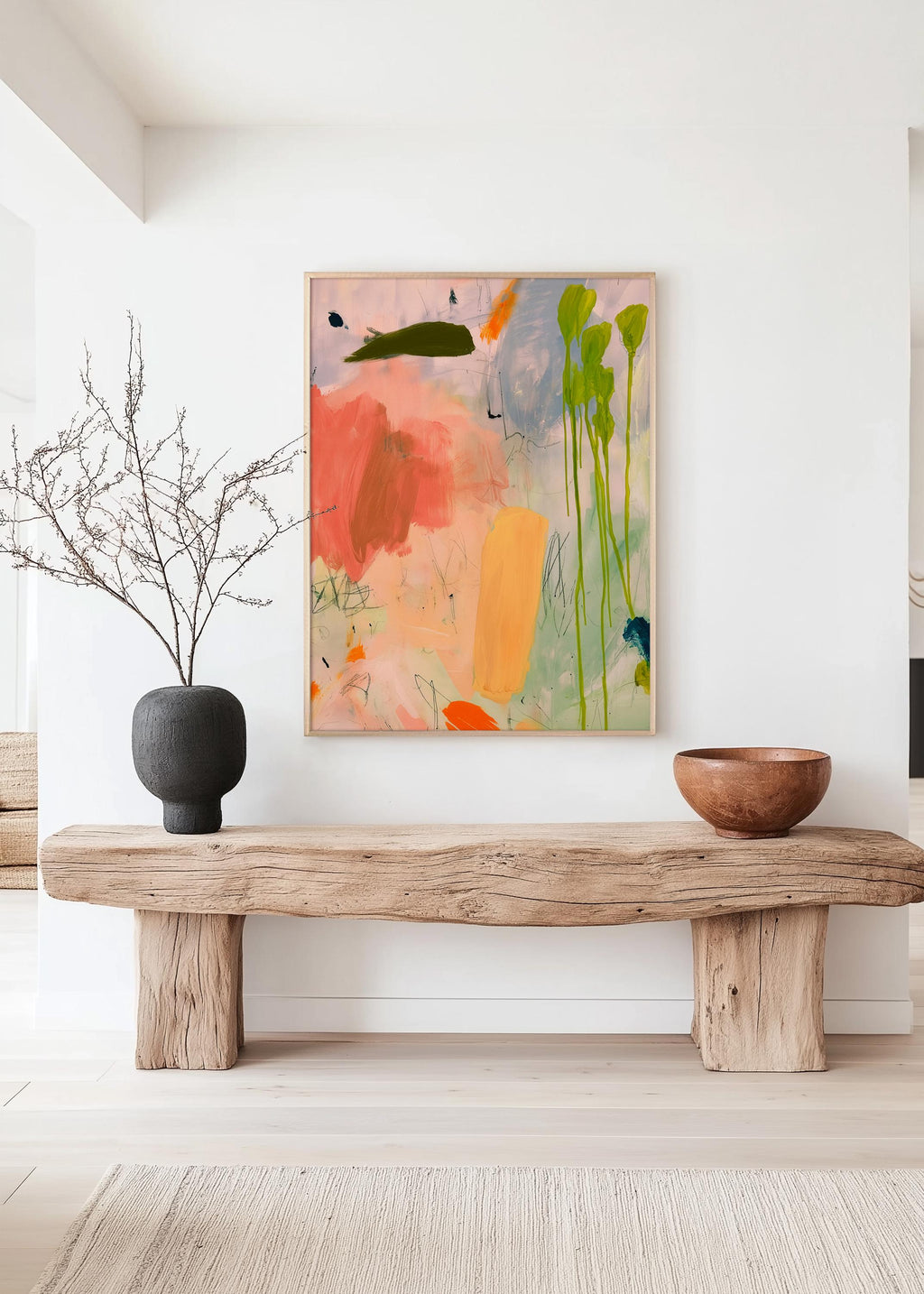 Pastel Abstract Art Print, Coral Green Painterly Poster, Soft Modern Wall Decor