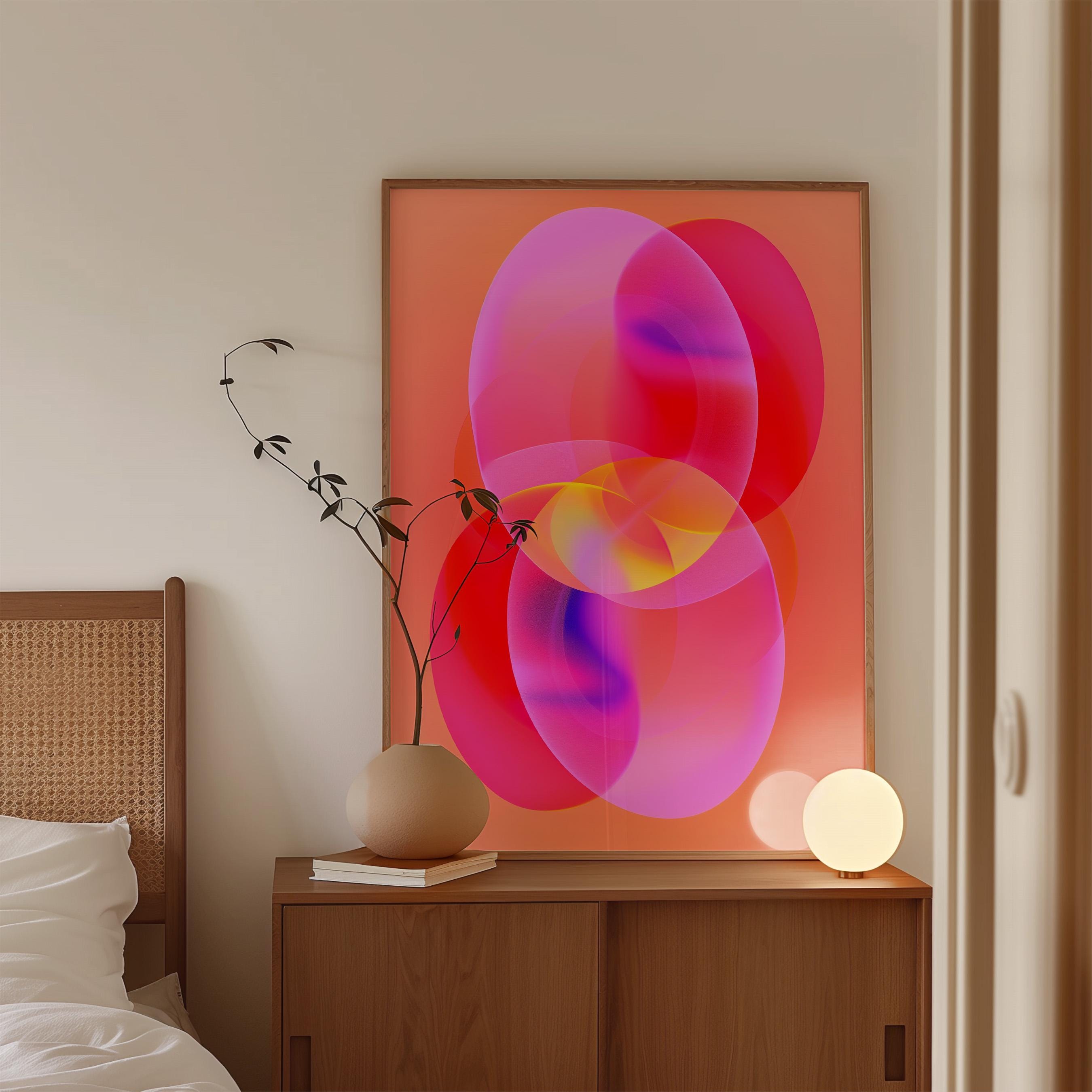 Pink Coral Abstract Print, Gradient Overlap Wall Art, Modern Colorful Minimal Decor, Contemporary Poster