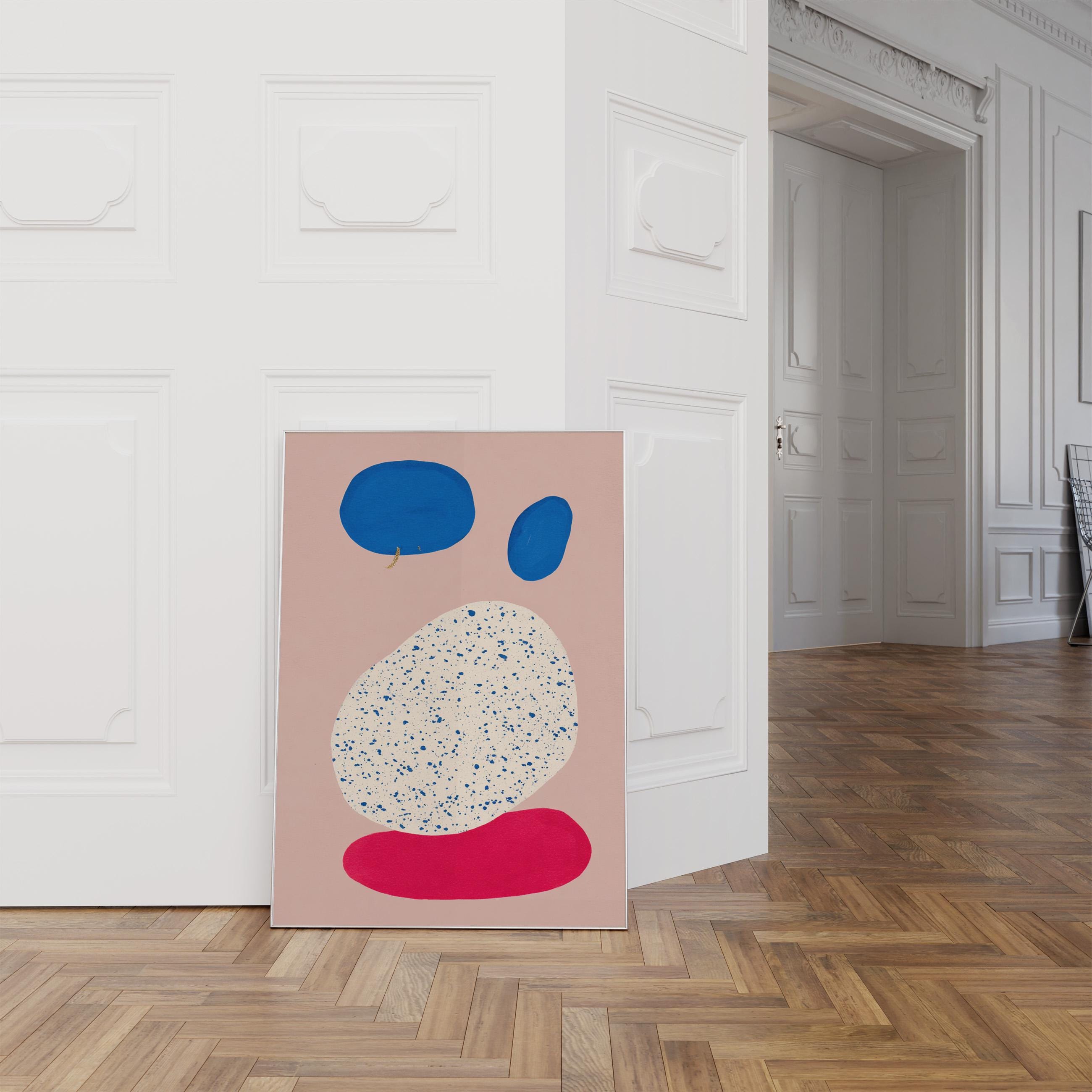 Blue Red Circle Abstract Shapes Art Print: Minimalist Modern Wall Decor