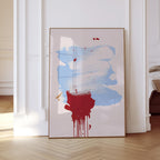 Abstract Blue Brush Stroke Red Drip Painting, Modern Gallery Canvas Poster