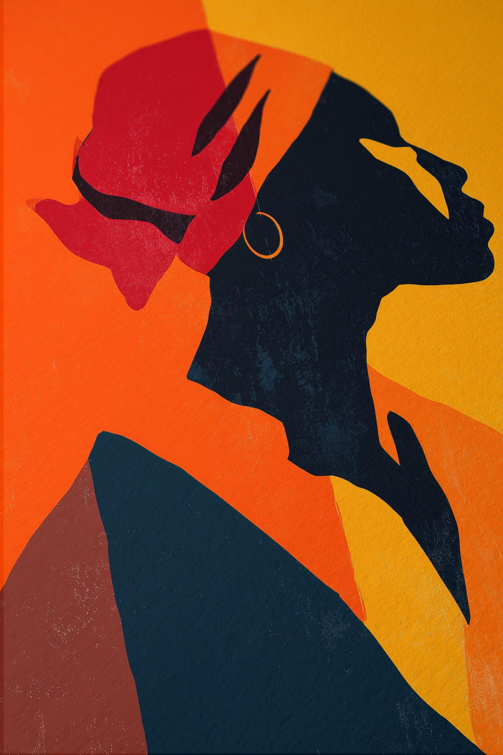 African American Art Print, Black Woman Silhouette, Orange Poster