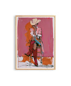 Western Cowgirl Art Print, Pink Cowgirl Wall Decor, Modern Rodeo Painting