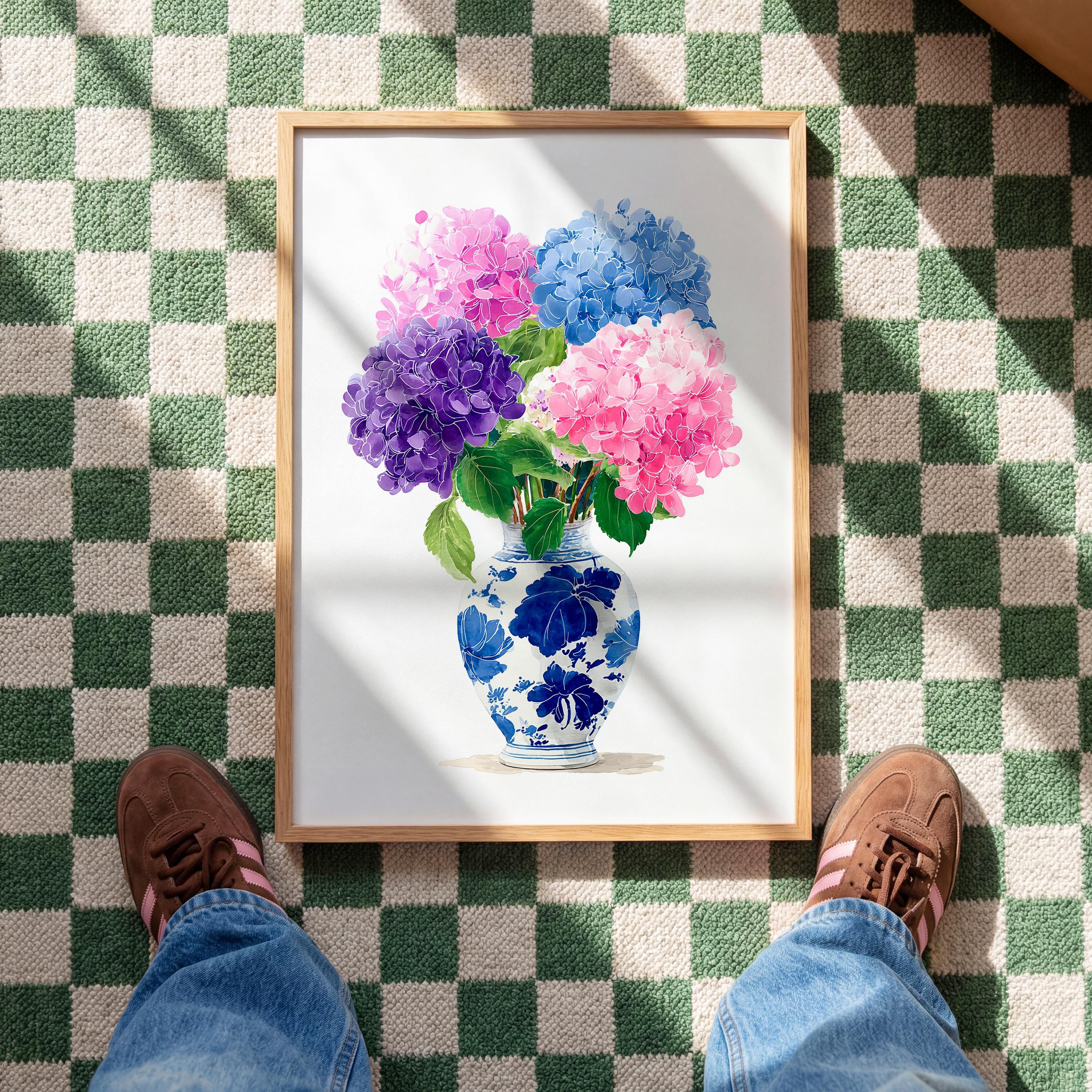 Hydrangea Watercolor Art, Delicate Floral Print for Bathroom or Bedroom