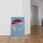 Crimson Circle Abstract Print, Blue Drip Painting Poster, Modern Geometric Canvas Decor