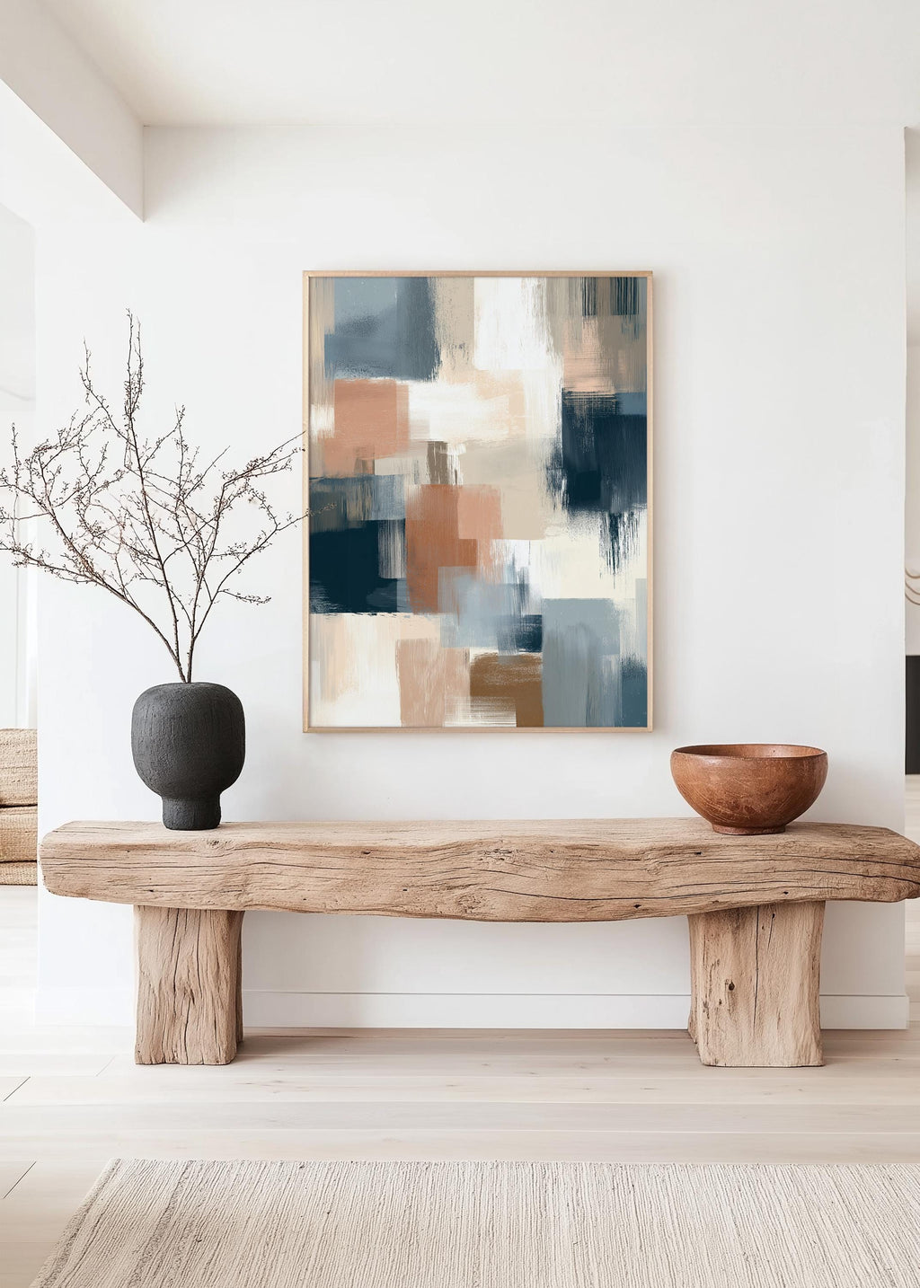 Neutral Abstract Art Print, Modern Brushstroke Wall Art, Beige Blue Color Block Decor