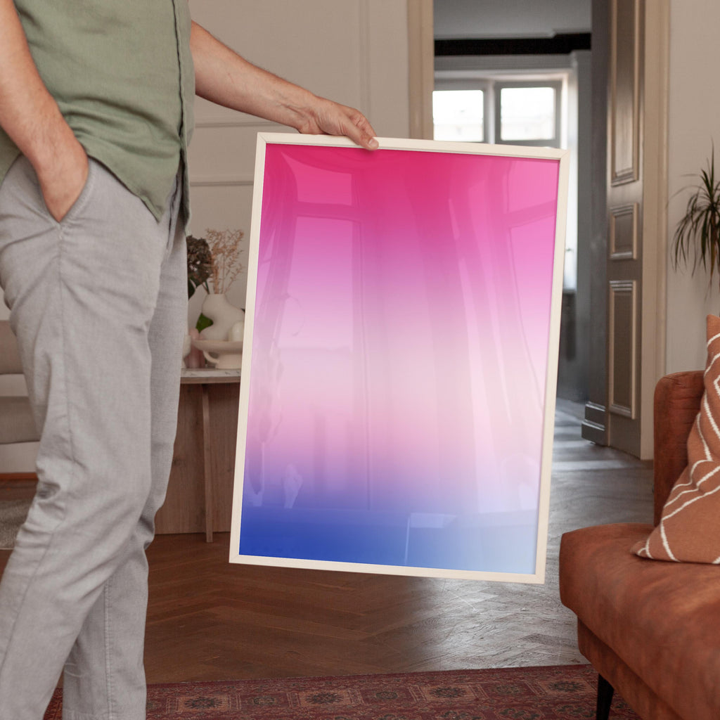 Pink Blue Gradient Wall Art, Minimalist Abstract Print, Modern Bedroom Decor