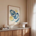 Oyster Wall Art Print, Lemon Seafood Poster, Coastal Kitchen Decor