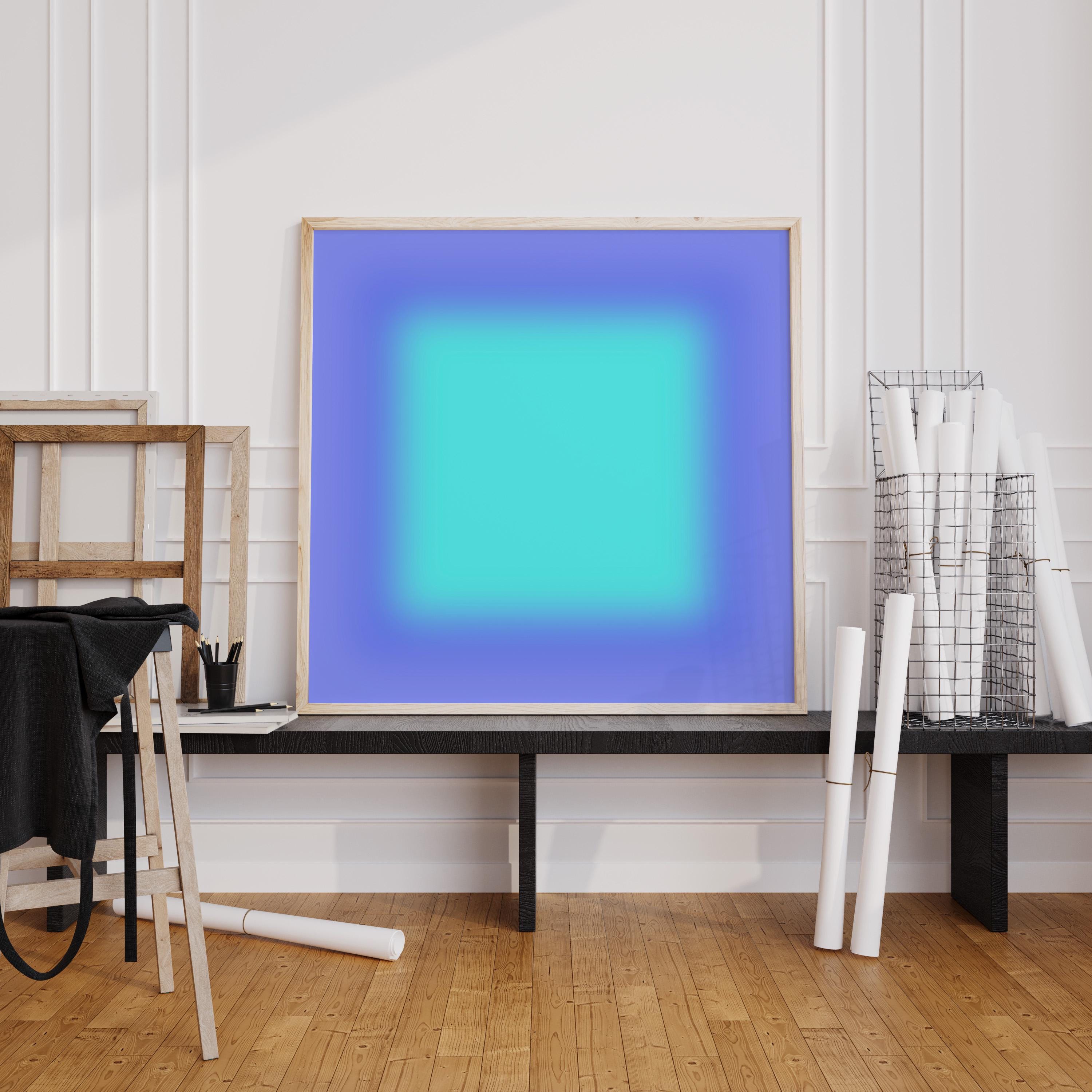 Aqua Gradient Art Print, Turquoise Blue Abstract, Modern Square Wall Decor