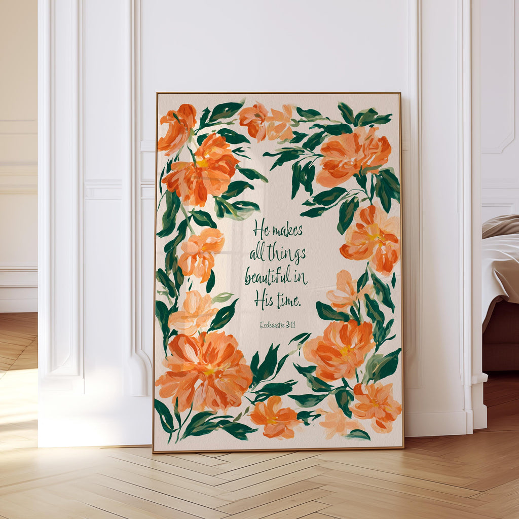 Ecclesiastes 3 11 Wall Art Print, Christian Floral Poster, Bible Verse Decor