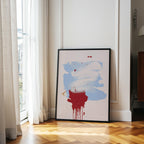 Abstract Blue Brush Stroke Red Drip Painting, Modern Gallery Canvas Poster