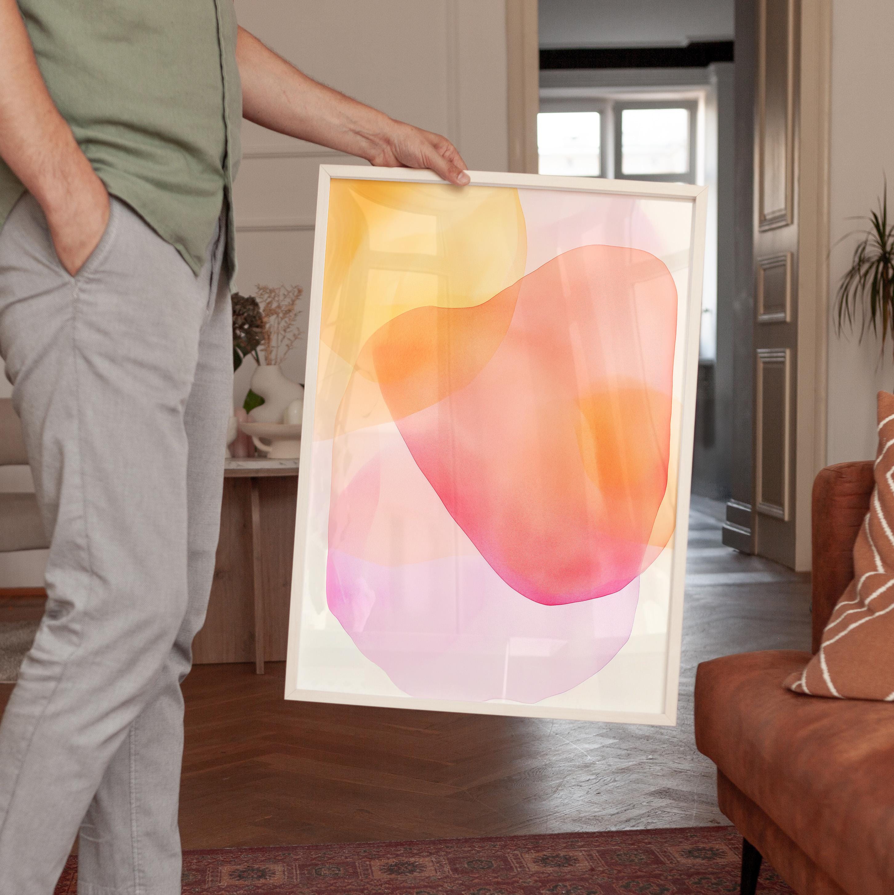 Peach Pink Abstract Wall Art, Soft Pastel Shape Print, Minimal Modern Decor