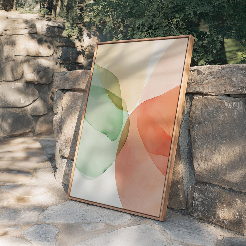 Sage Green Peach Abstract Wall Art, Soft Pastel Shape Print, Minimal Modern Decor