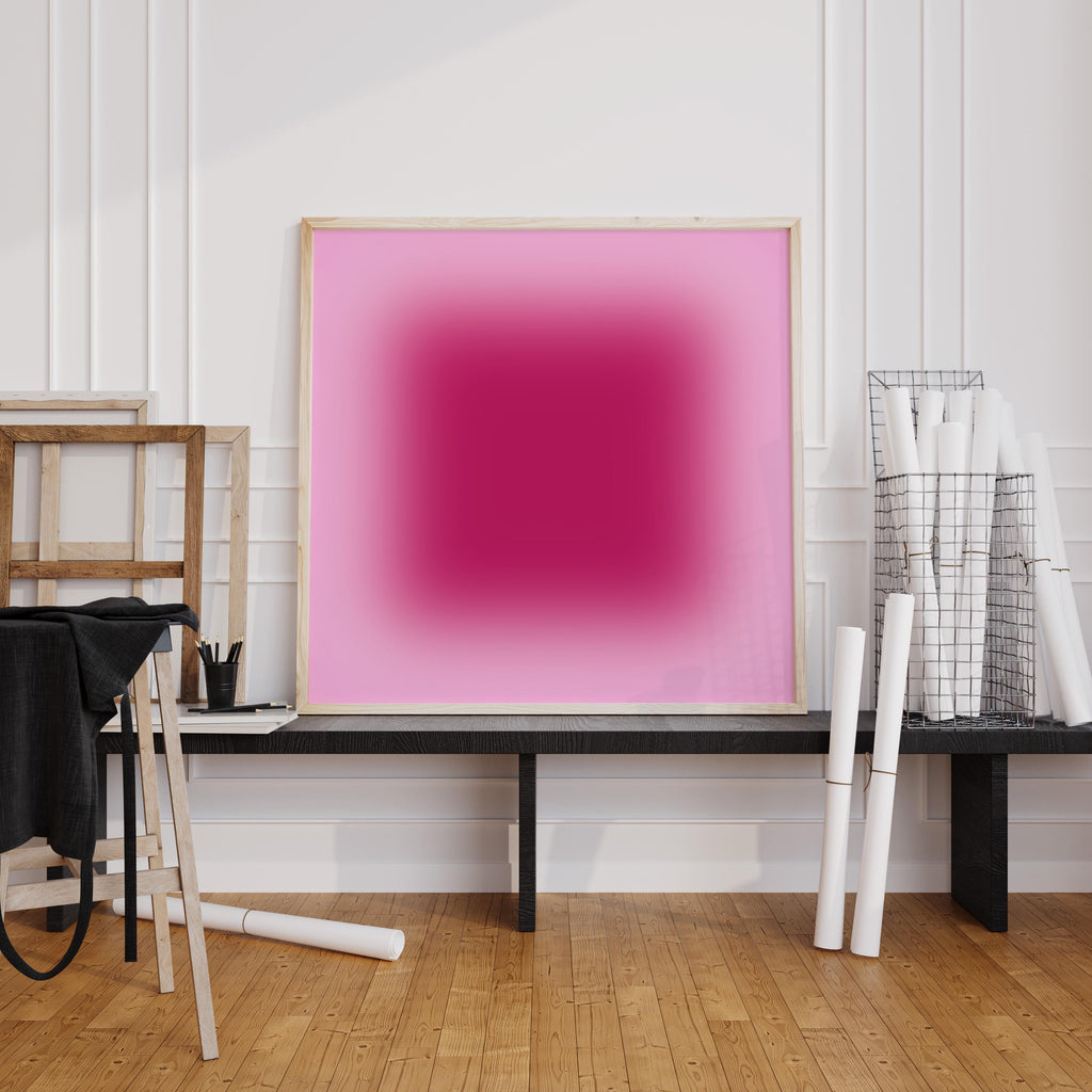 Pink Abstract Wall Art, Minimalist Magenta Ombre Canvas Home Decor, Large Canvas Art