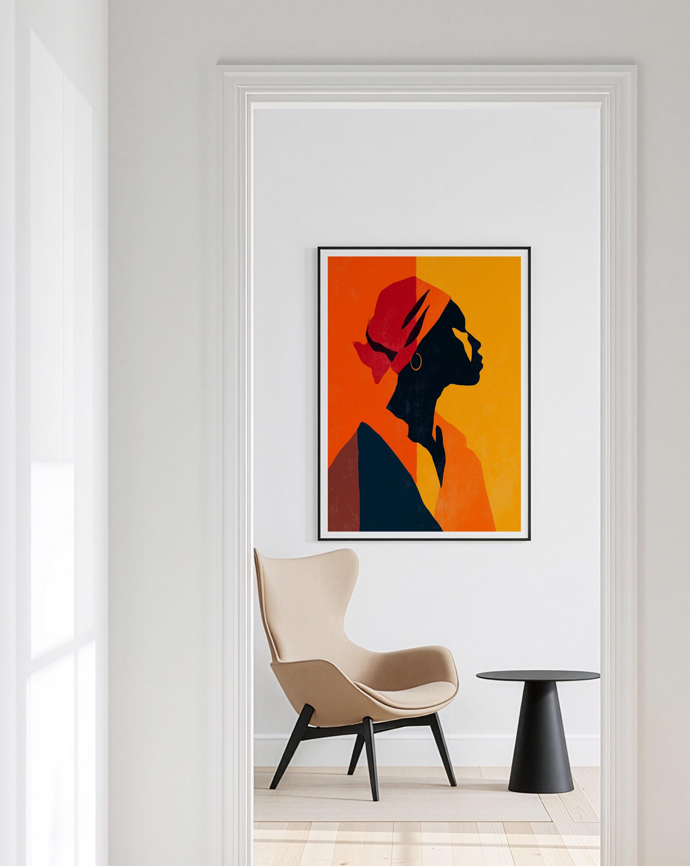 African American Art Print, Black Woman Silhouette, Orange Poster