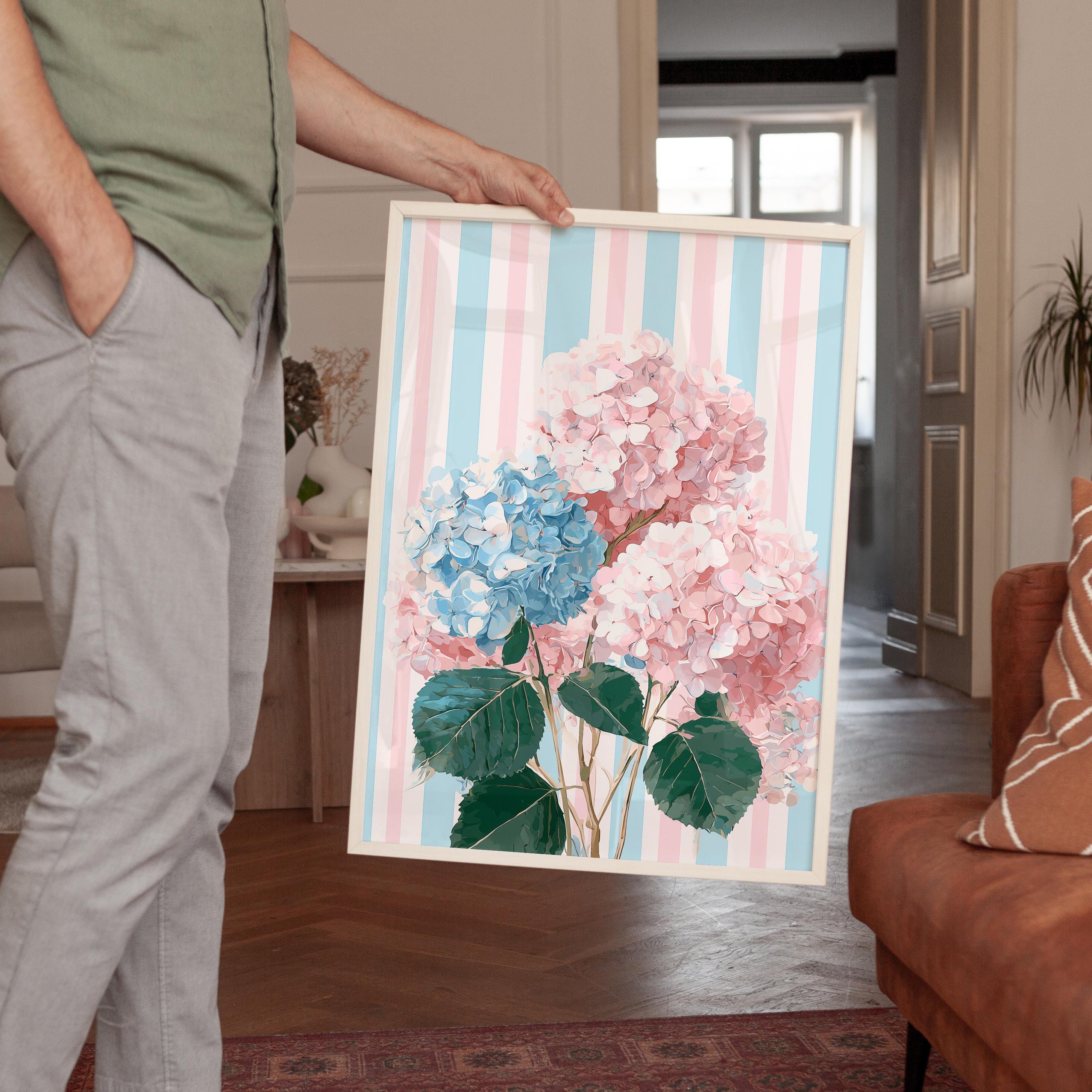 Hydrangea Wall Art Digital Download, Blue and Pink Floral Printable Home Decor