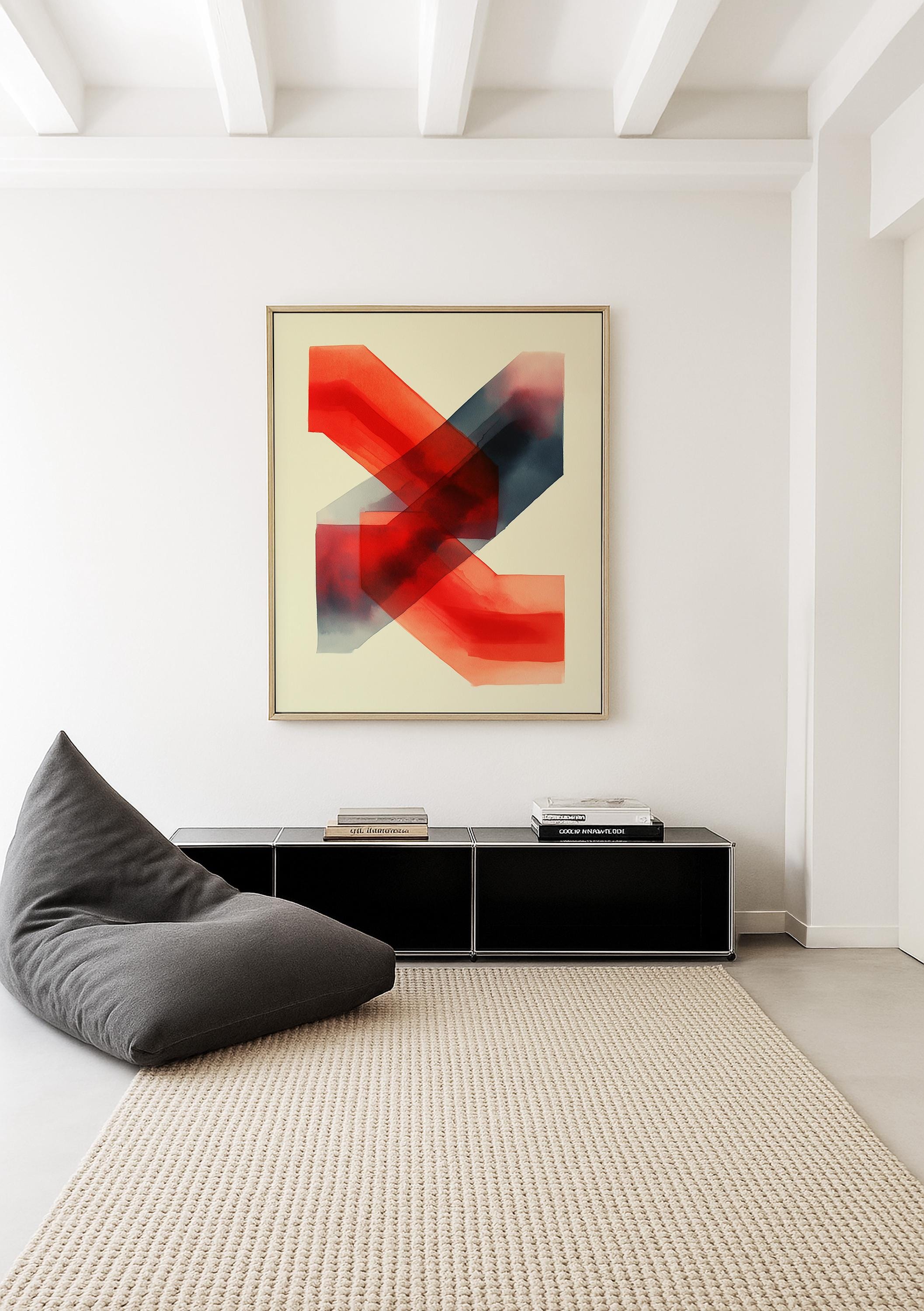 Abstract Racing Wall Art Print, Red Motorsport Poster, Modern Speed Decor