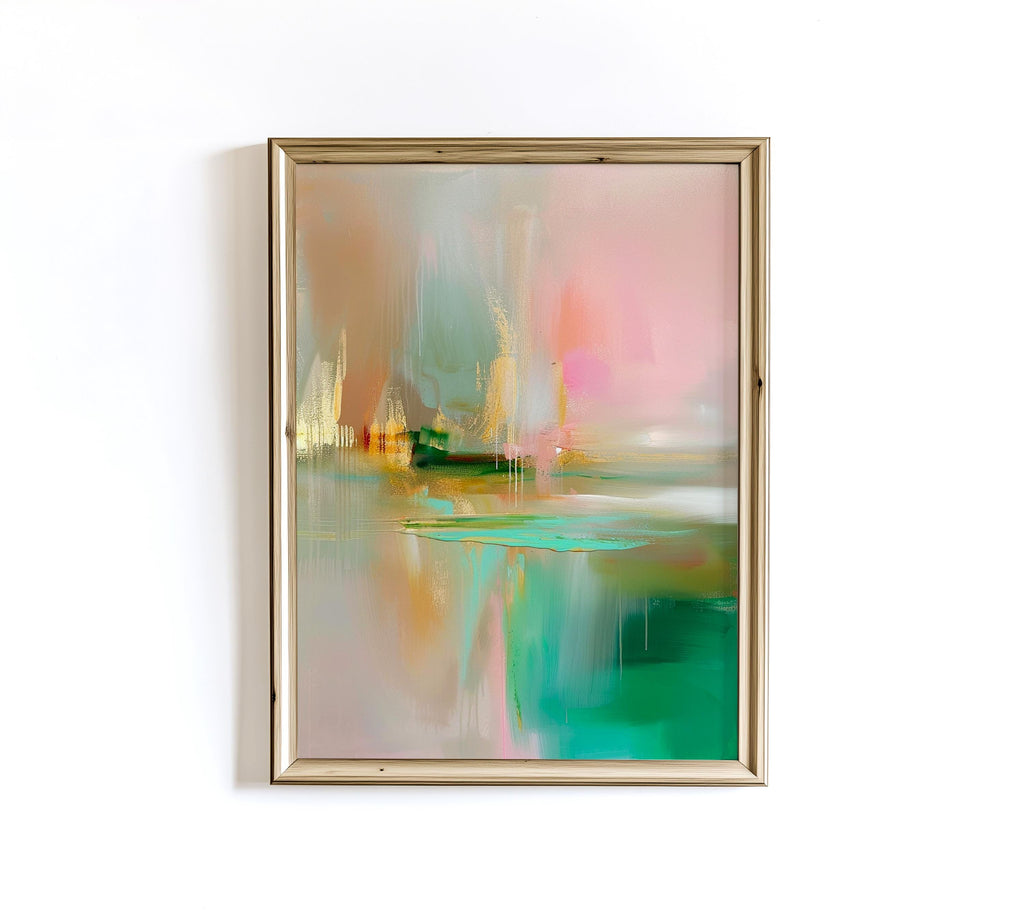 Emerald Mist Abstract Art, Serene Gradient Canvas, Misty Morning Landscape Painting