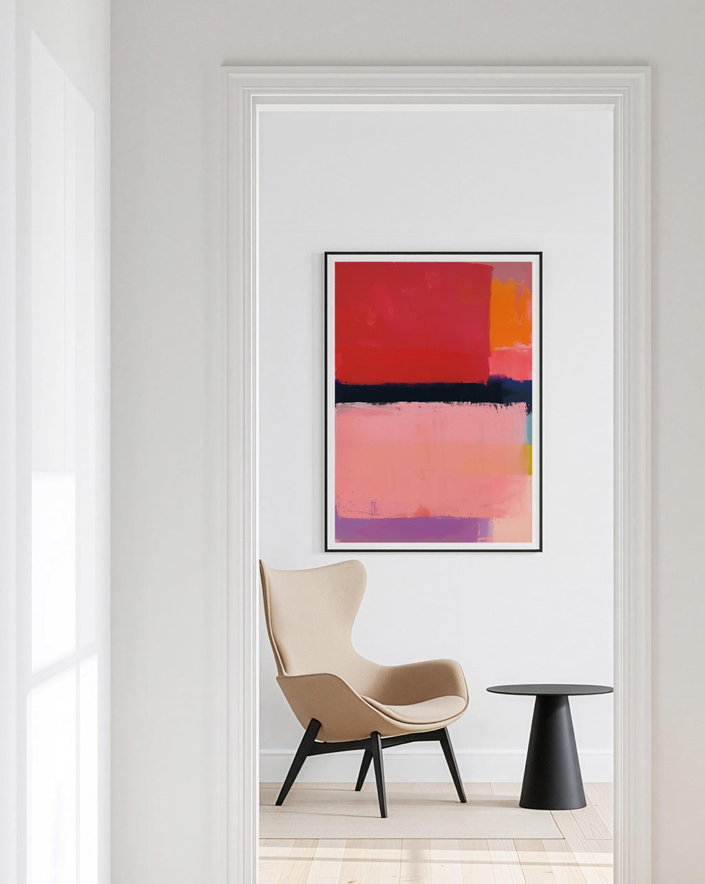 Abstract Color Block Painting Print, Pink Red Textured Brush Stroke Art, Modern Wall Decor