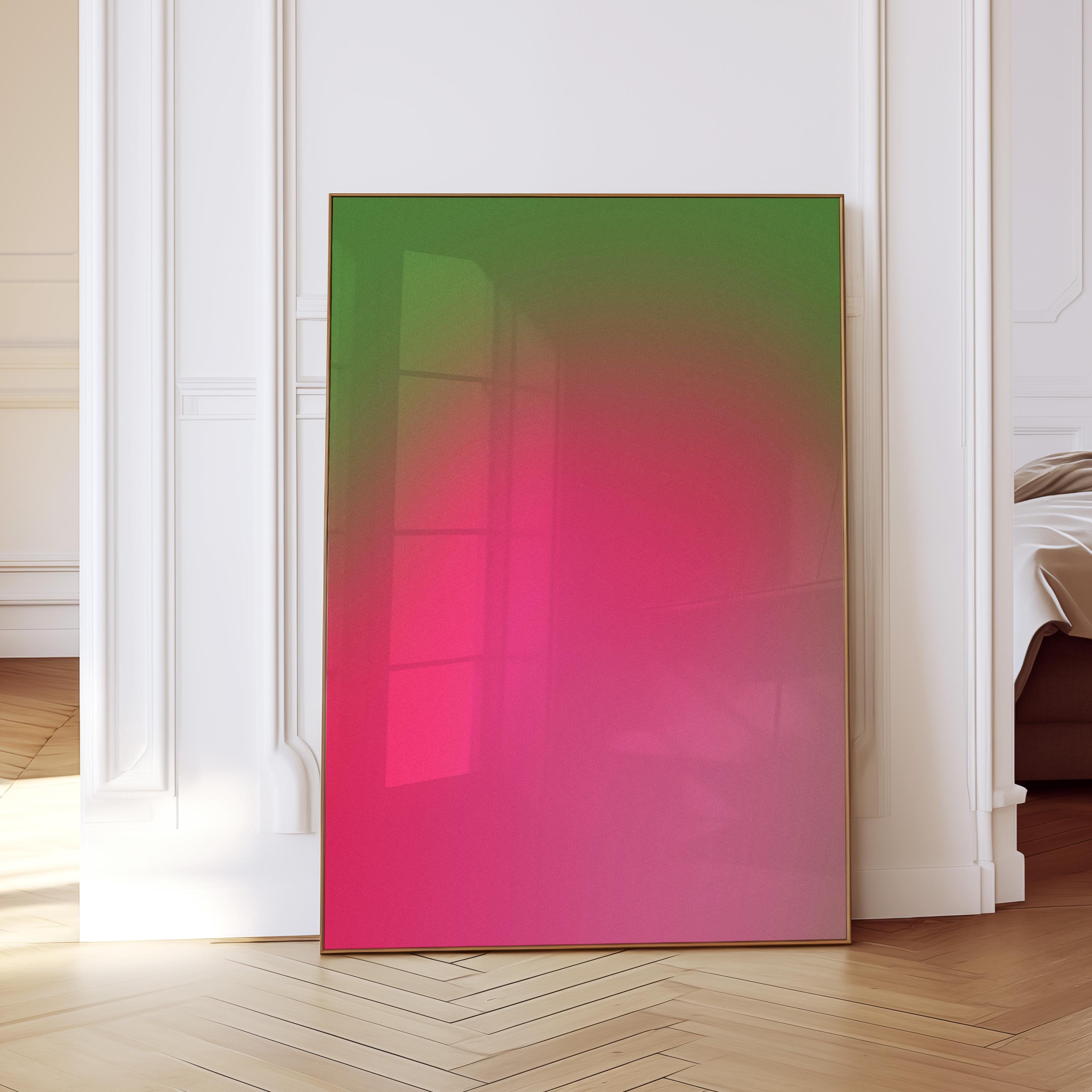 Green Gradient Art Print, Pink Abstract Poster, Vintage Grain Wall Decor