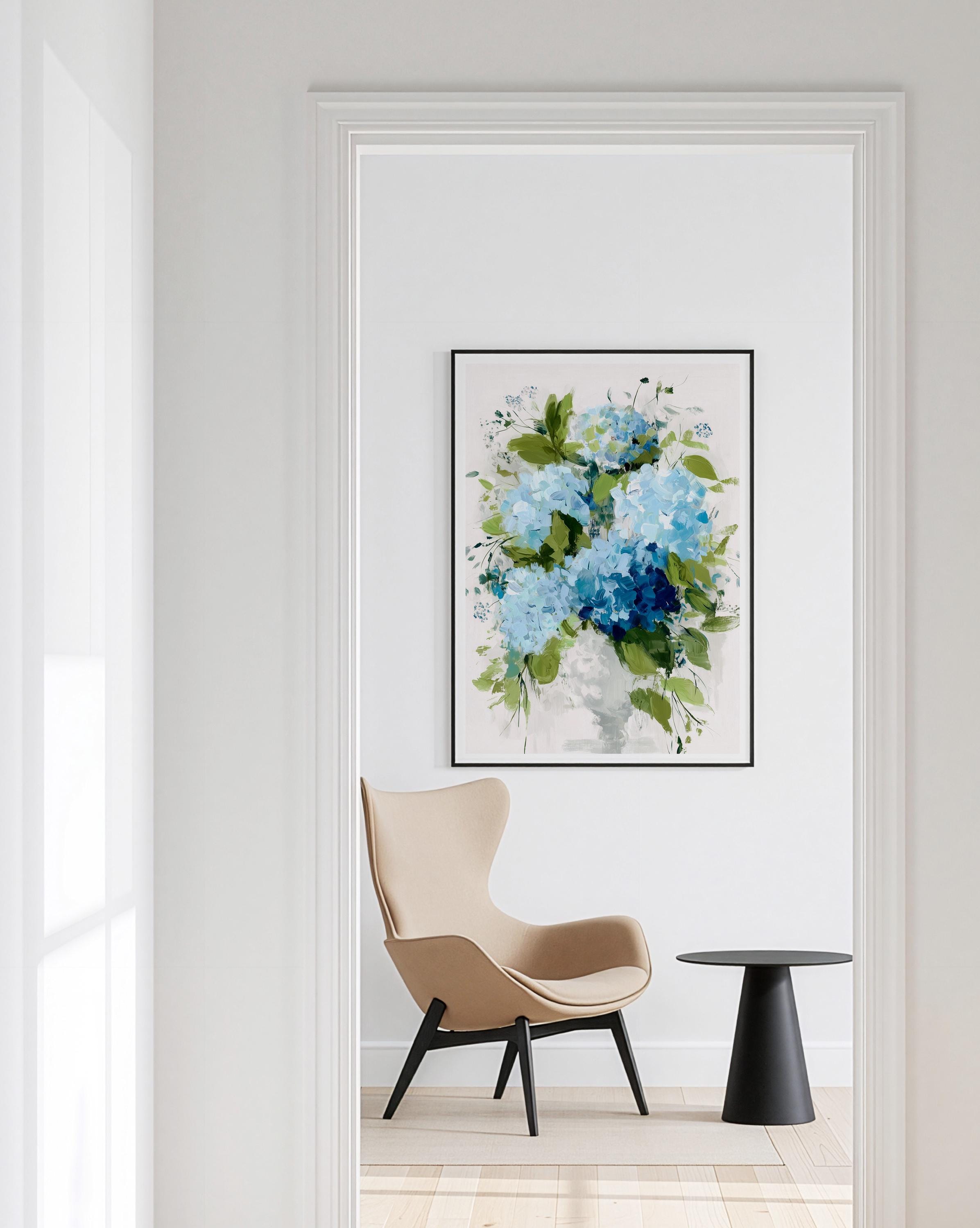 Hydrangea Wall Art Print, Botanical Flower Decor for Bedroom or Office