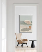 Beach Umbrella Art Print, Calm Ocean Poster, Neutral Seaside Wall Decor