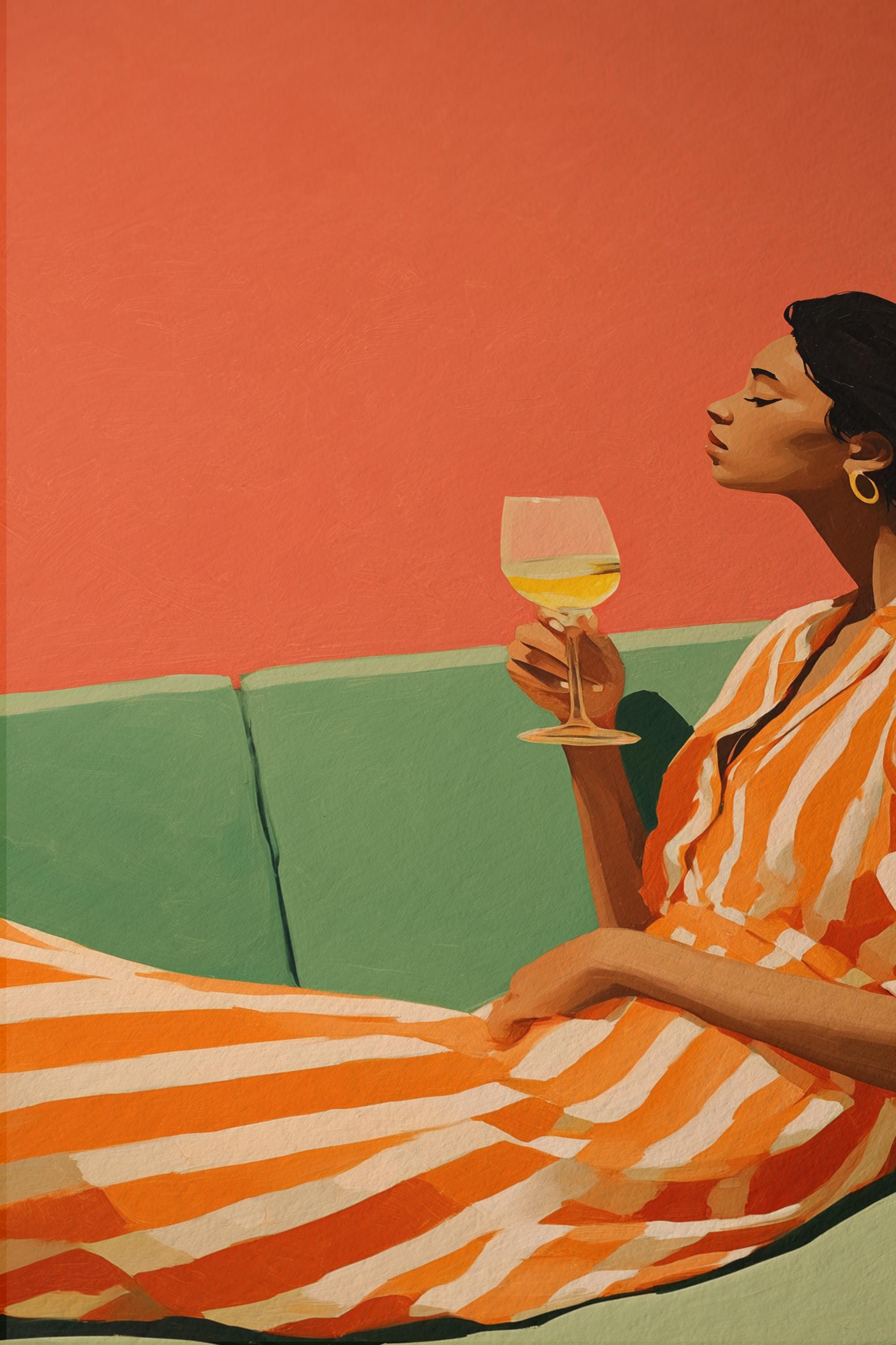 Black Woman Art Print, Afrocentric Wall Art, Orange Wine Poster