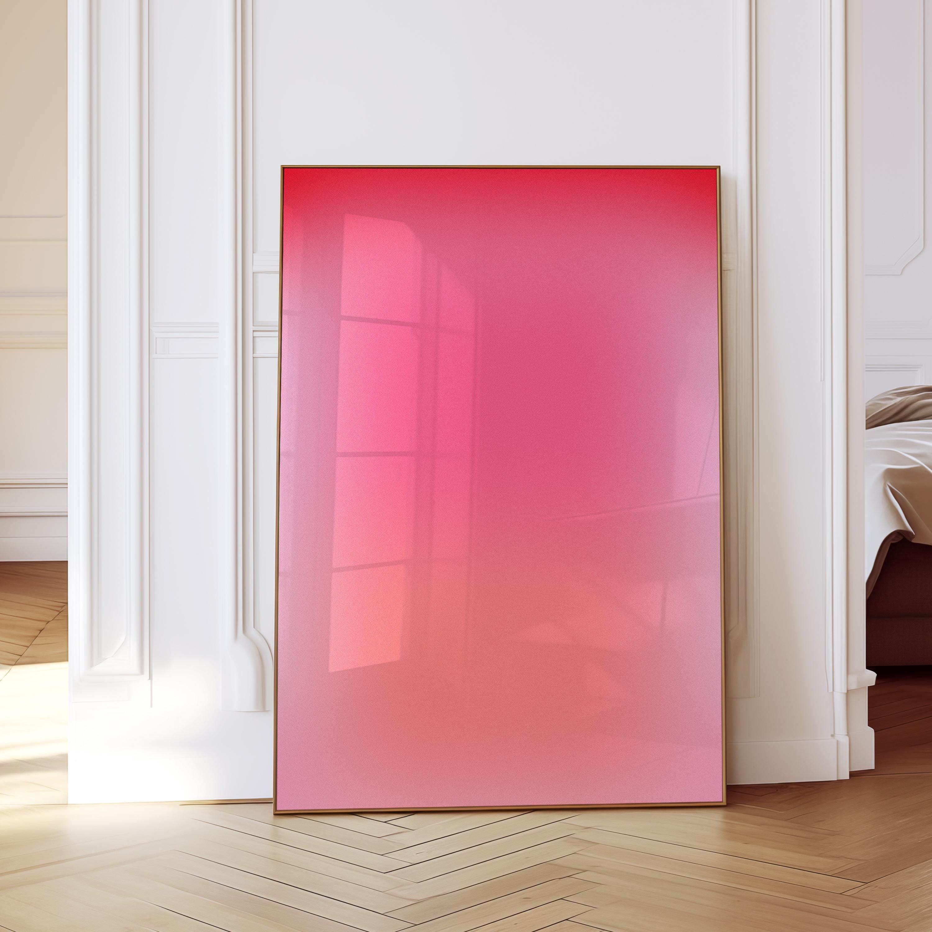 Pink Gradient Art Print, Coral Abstract Poster, Vintage Grain Wall Decor