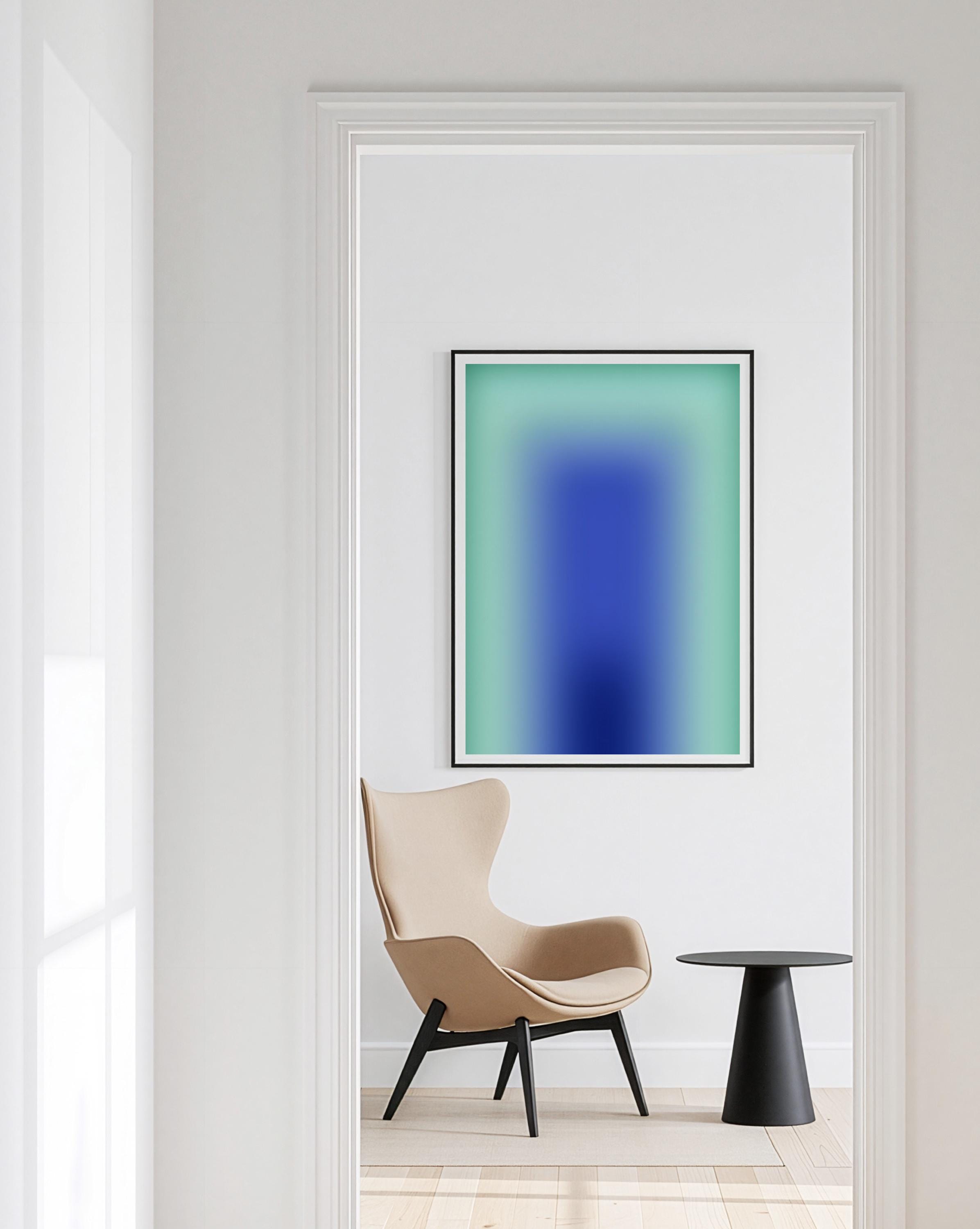 Blue Green Wall Art Print, Aqua Gradient Abstract Poster, Modern Room Decor