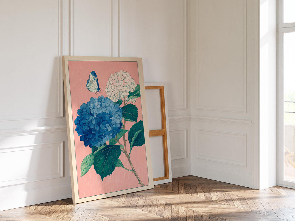 Hydrangea Wall Art Print, Blue Floral Poster, Botanical Flower Decor