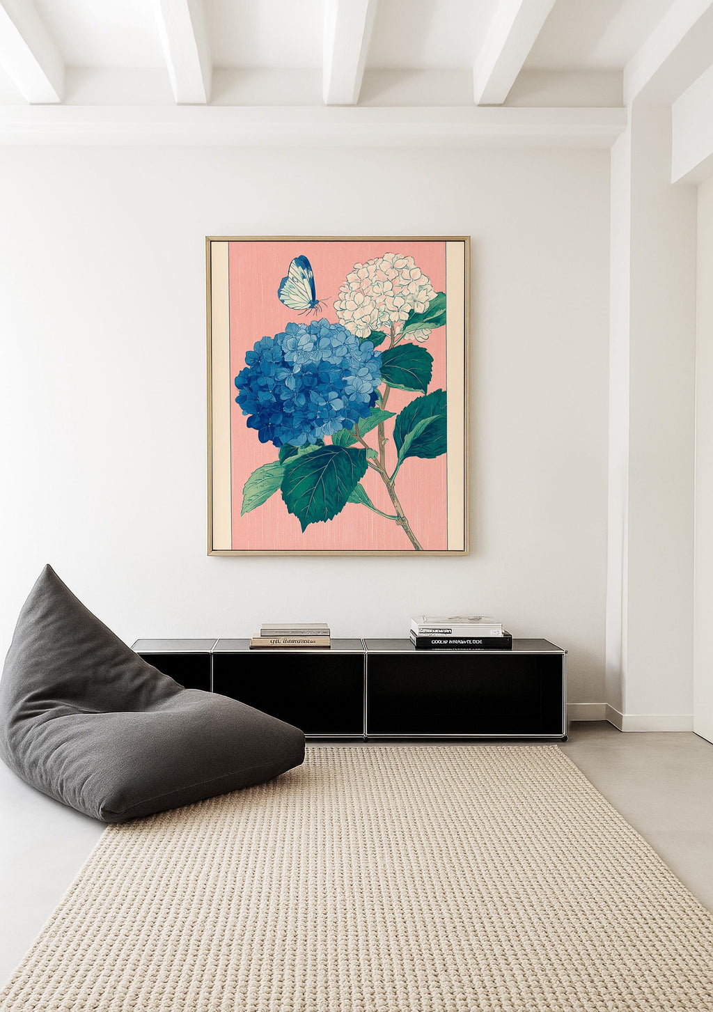Hydrangea Wall Art Print, Blue Floral Poster, Botanical Flower Decor