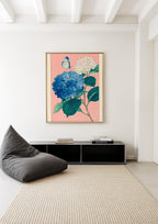 Hydrangea Wall Art Print, Blue Floral Poster, Botanical Flower Decor