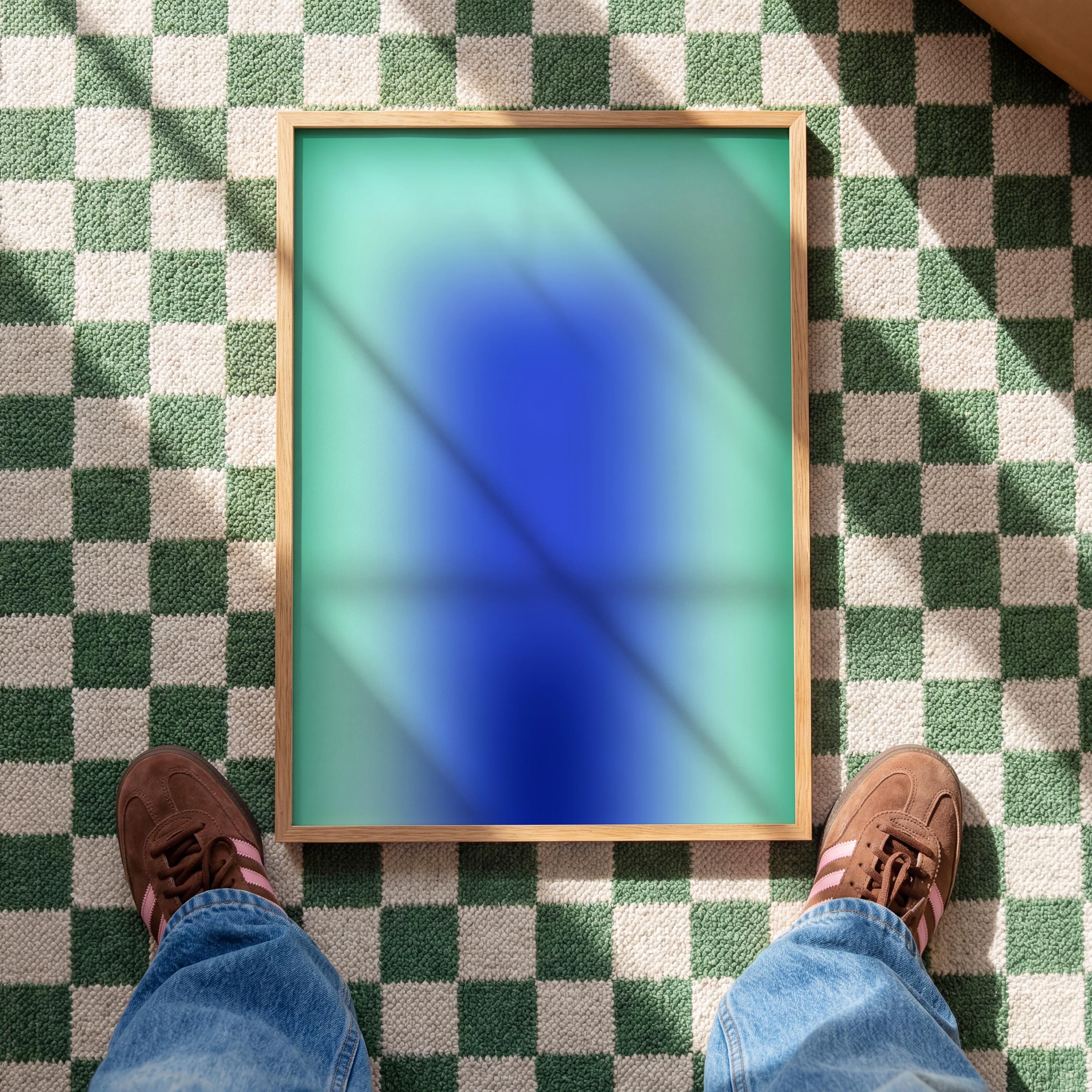 Blue Green Wall Art Print, Aqua Gradient Abstract Poster, Modern Room Decor