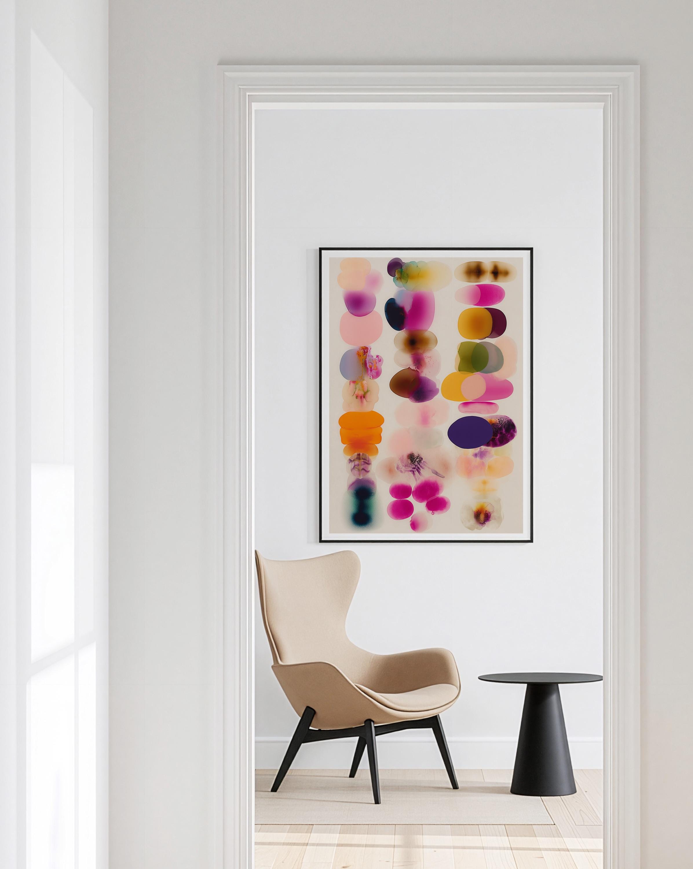 Colorful Abstract Shapes Print, Modern Organic Composition Wall Art