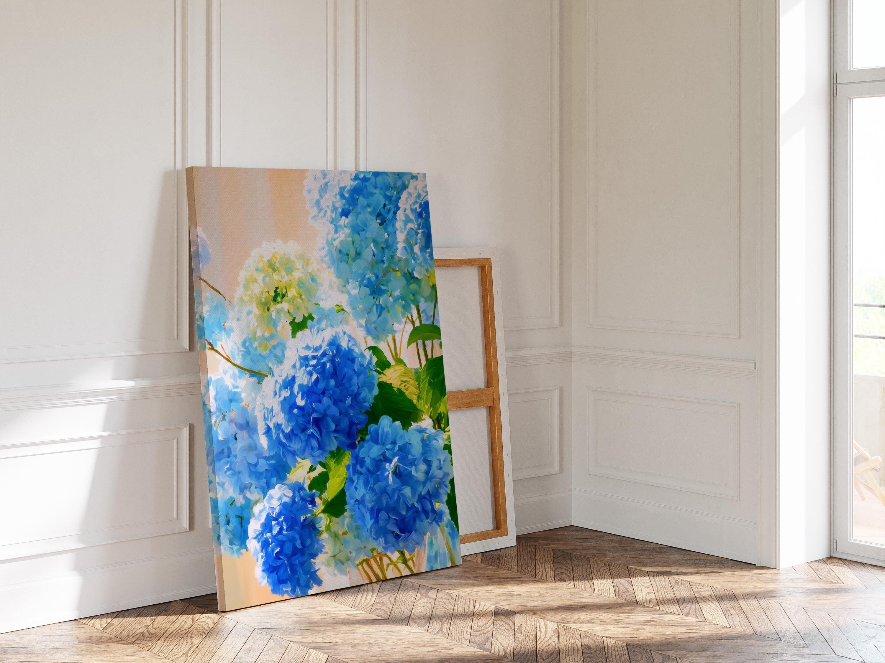 Blue Hydrangea Wall Art, Elegant Blue Floral Print for Living Room Decor