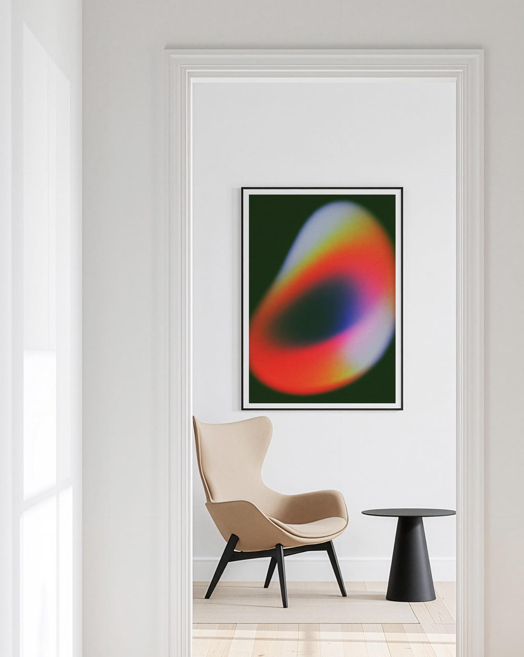Colorful Abstract Gradient Art Print, Modern Neon Shape Poster, Dark Green Decor